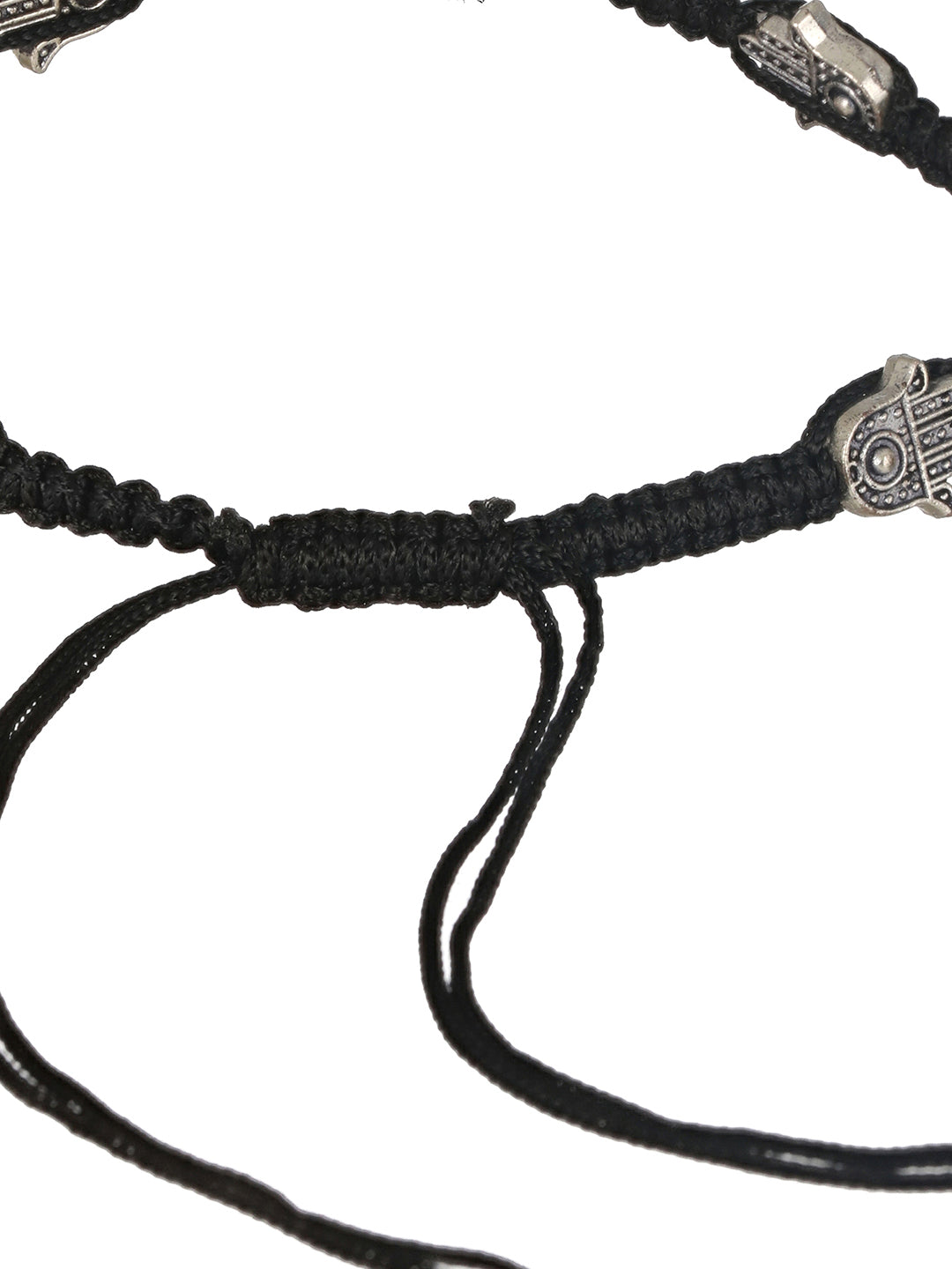 Set of 2 Silver-Plated Black Thread Handcrafted Hamza Anklets - Jazzandsizzle