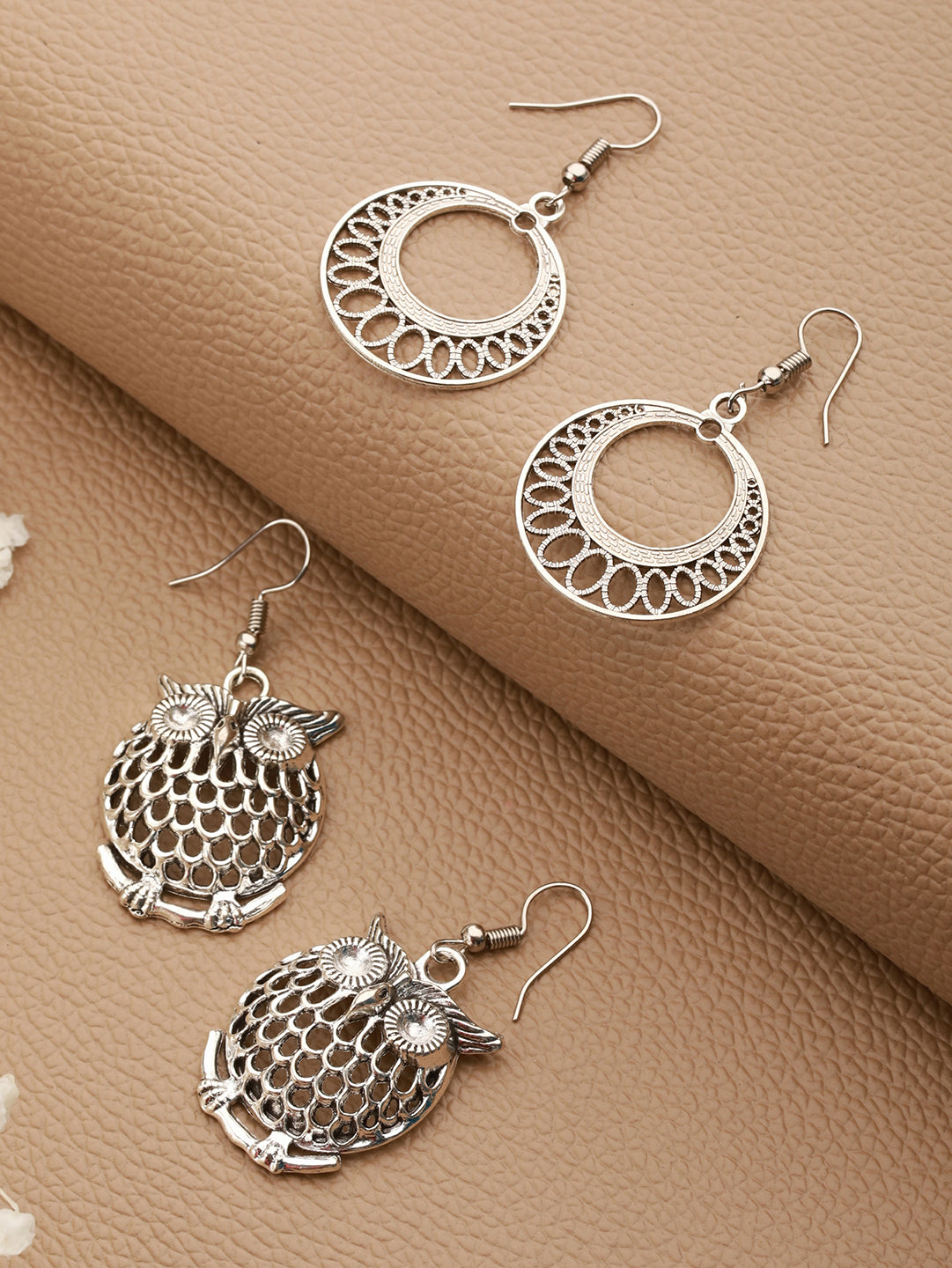 Set of 2 Silver Plated Owl Contemporary Drop Earrings - Jazzandsizzle