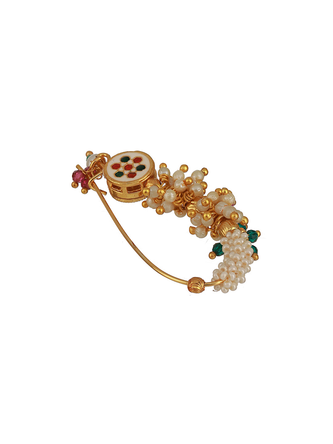 Gold-Plated Kundan-studded & Artificial-beaded Nosepin - Jazzandsizzle