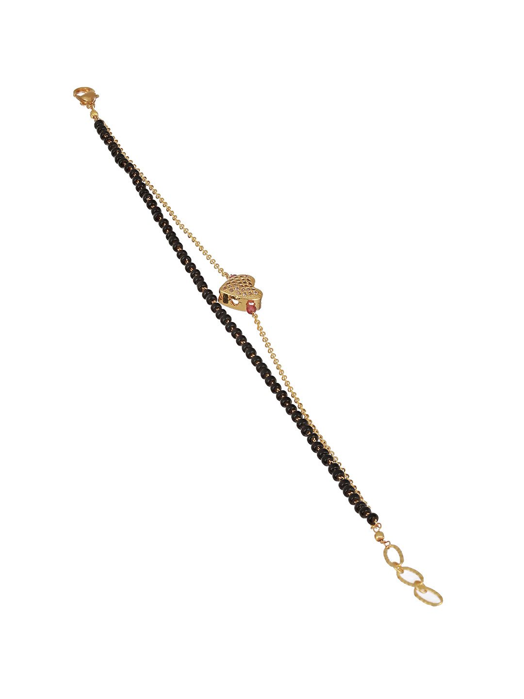 Gold-Plated Beaded Wraparound Heart Shaped Mangalsutra Bracelet