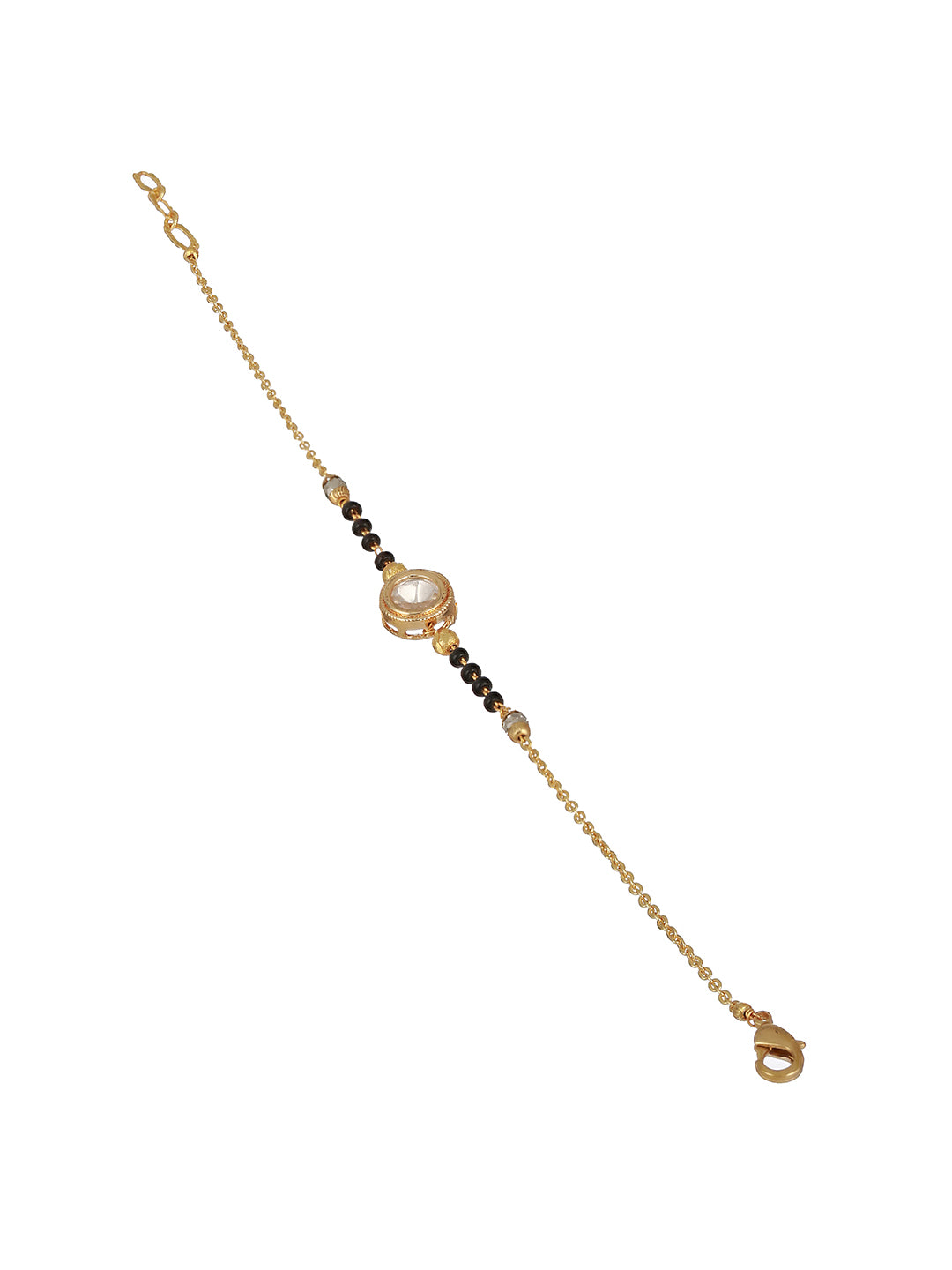 Jazz And Sizzle Gold-Plated Crystals Studded & Beaded Link Hand Mangal sutra Bracelet - Jazzandsizzle