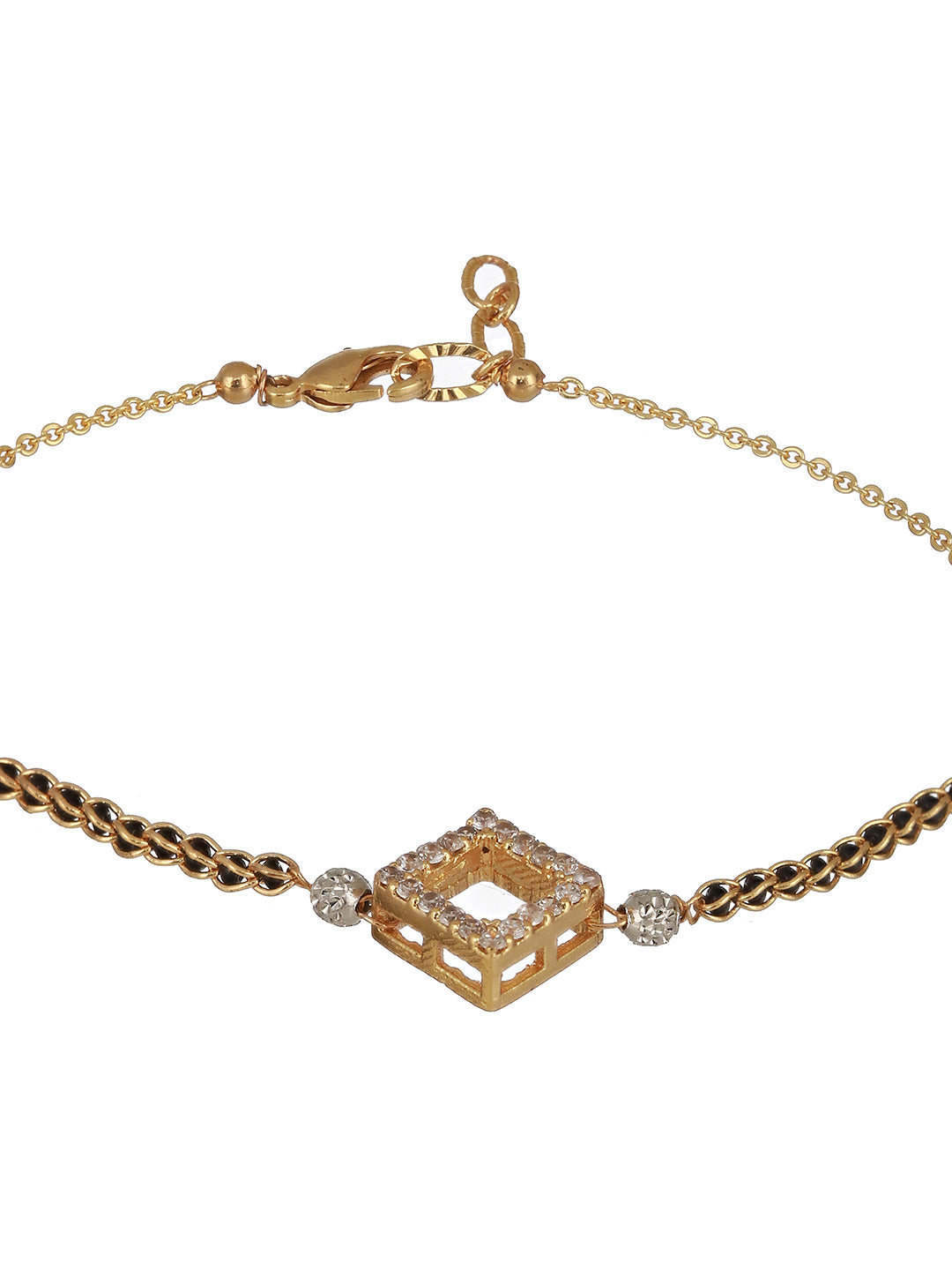 Jazz And Sizzle Gold-Plated Black Beaded & Stone-Studded hand Mangalsutra Bracelet - Jazzandsizzle