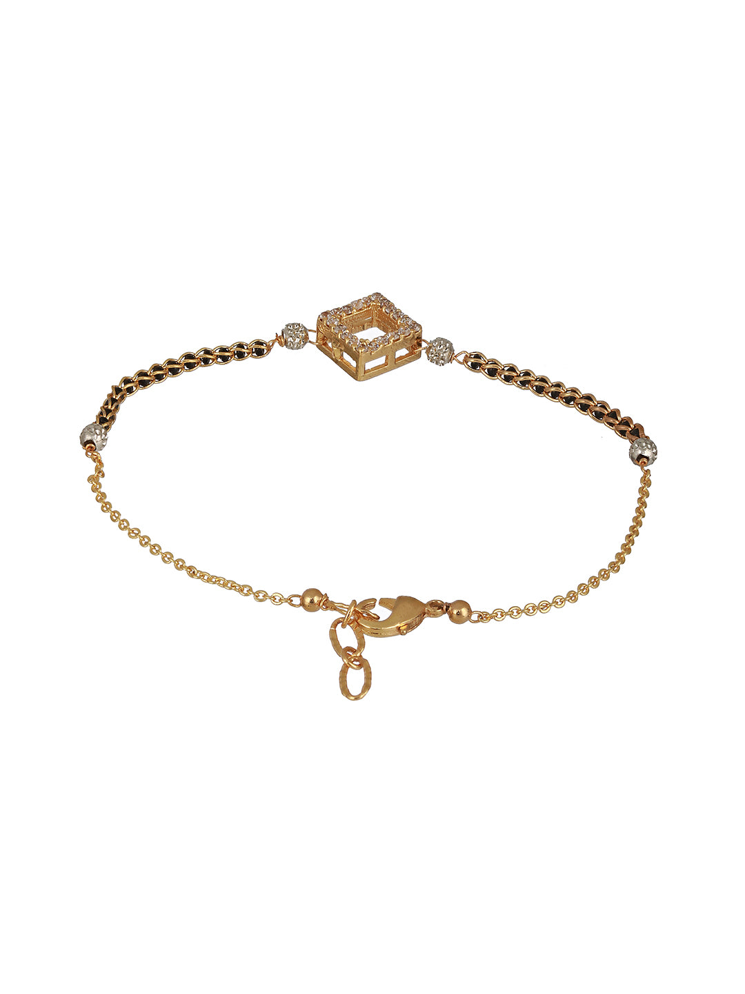 Jazz And Sizzle Gold-Plated Black Beaded & Stone-Studded hand Mangalsutra Bracelet - Jazzandsizzle
