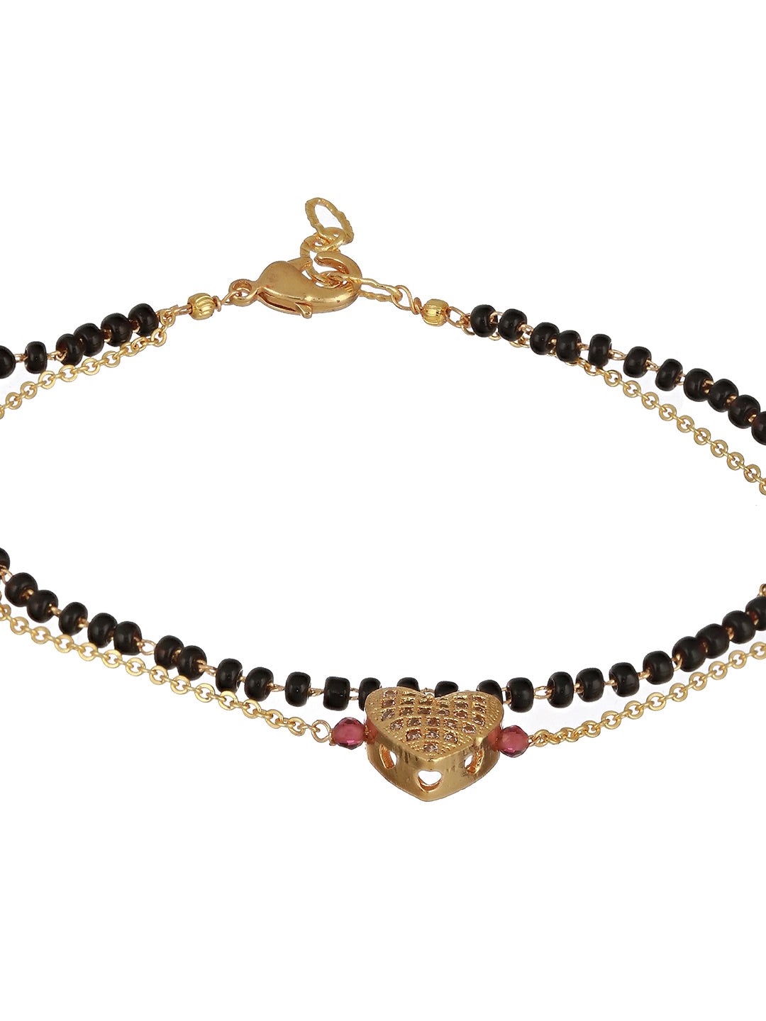 Gold-Plated Beaded Wraparound Heart Shaped Mangalsutra Bracelet