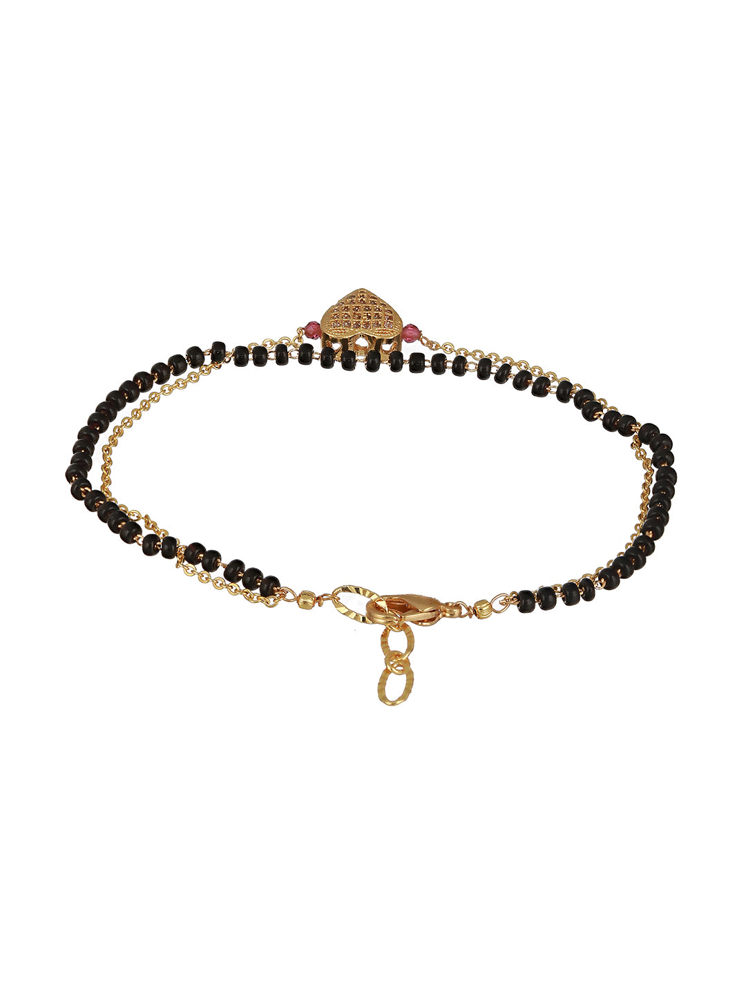 Gold-Plated Beaded Wraparound Heart Shaped Mangalsutra Bracelet