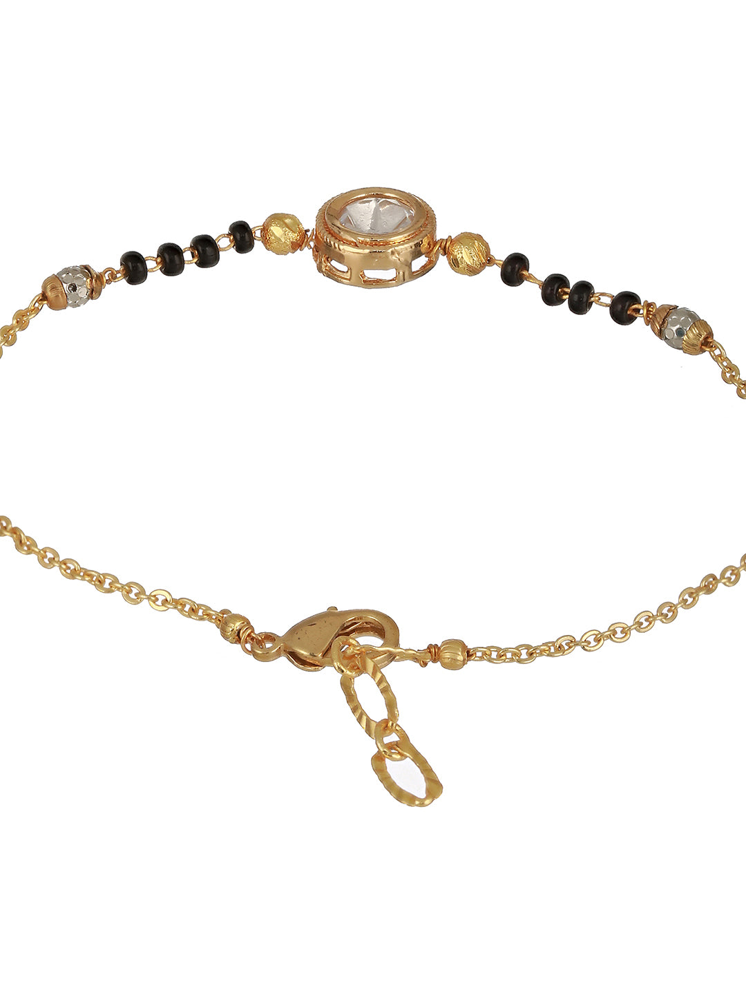 Jazz And Sizzle Gold-Plated Crystals Studded & Beaded Link Hand Mangal sutra Bracelet - Jazzandsizzle