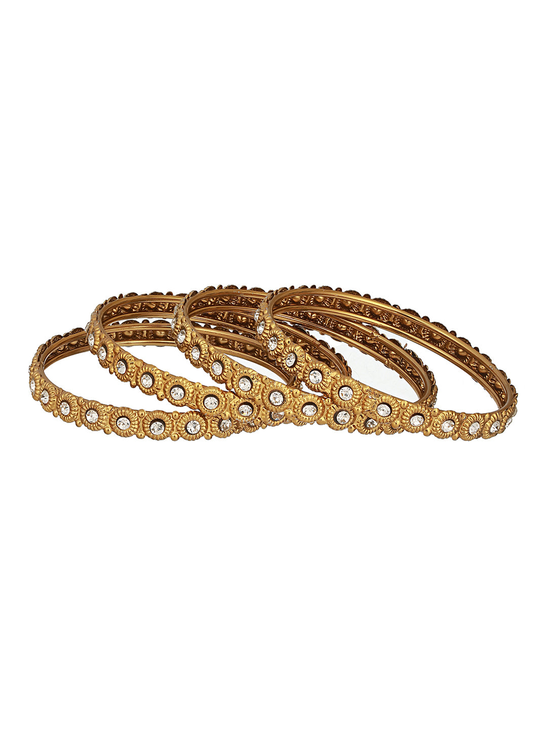 Set Of 4 Gold-Plated CZ-Studded Bangles - Jazzandsizzle