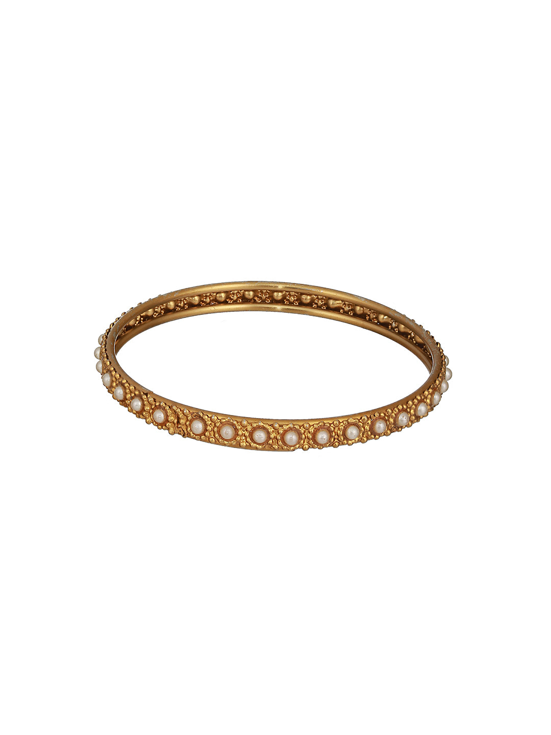 Set Of 2 Gold-Plated Bold Pearl-Studded Bangles - Jazzandsizzle