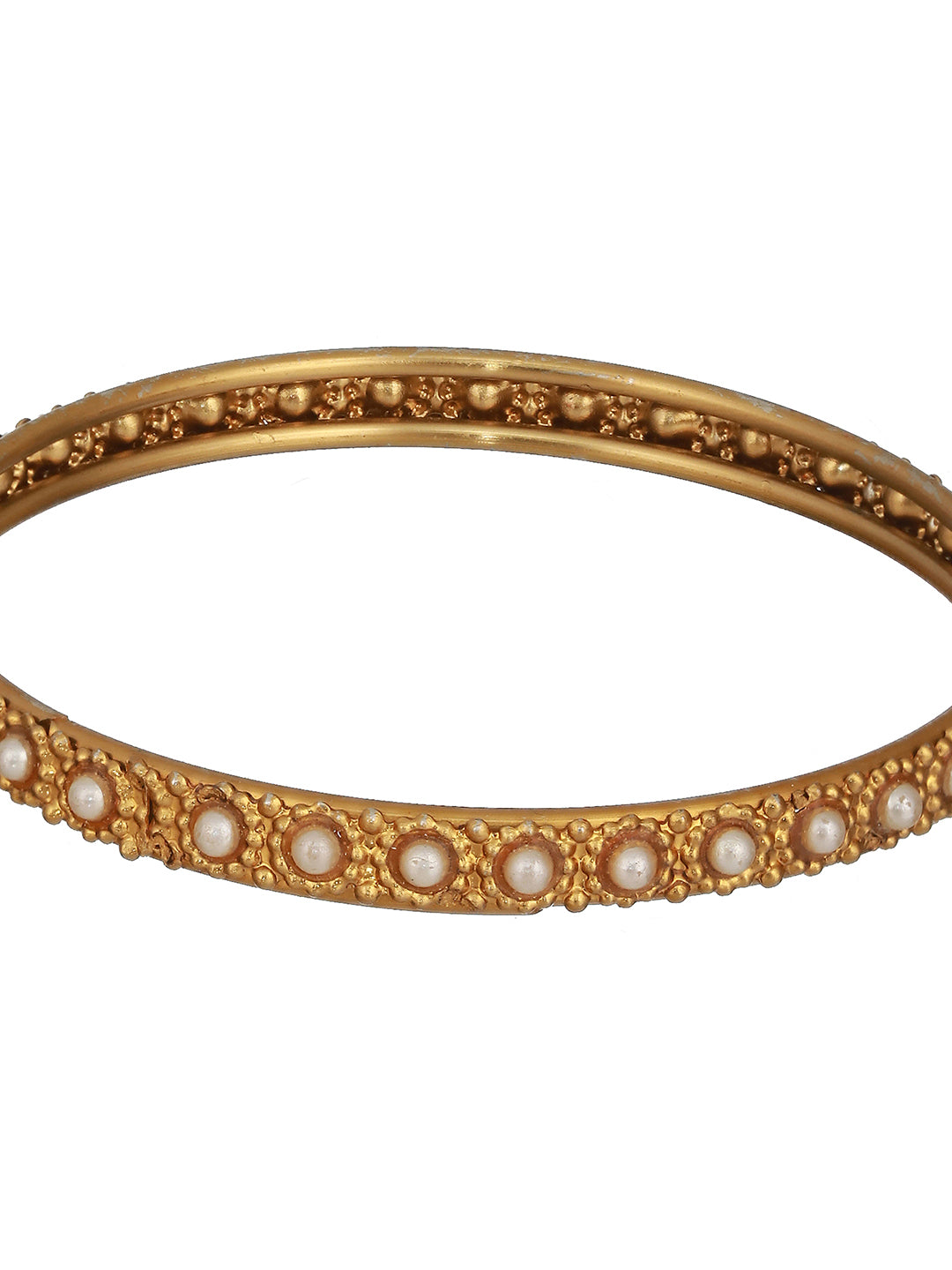 Set Of 2 Gold-Plated Bold Pearl-Studded Bangles - Jazzandsizzle