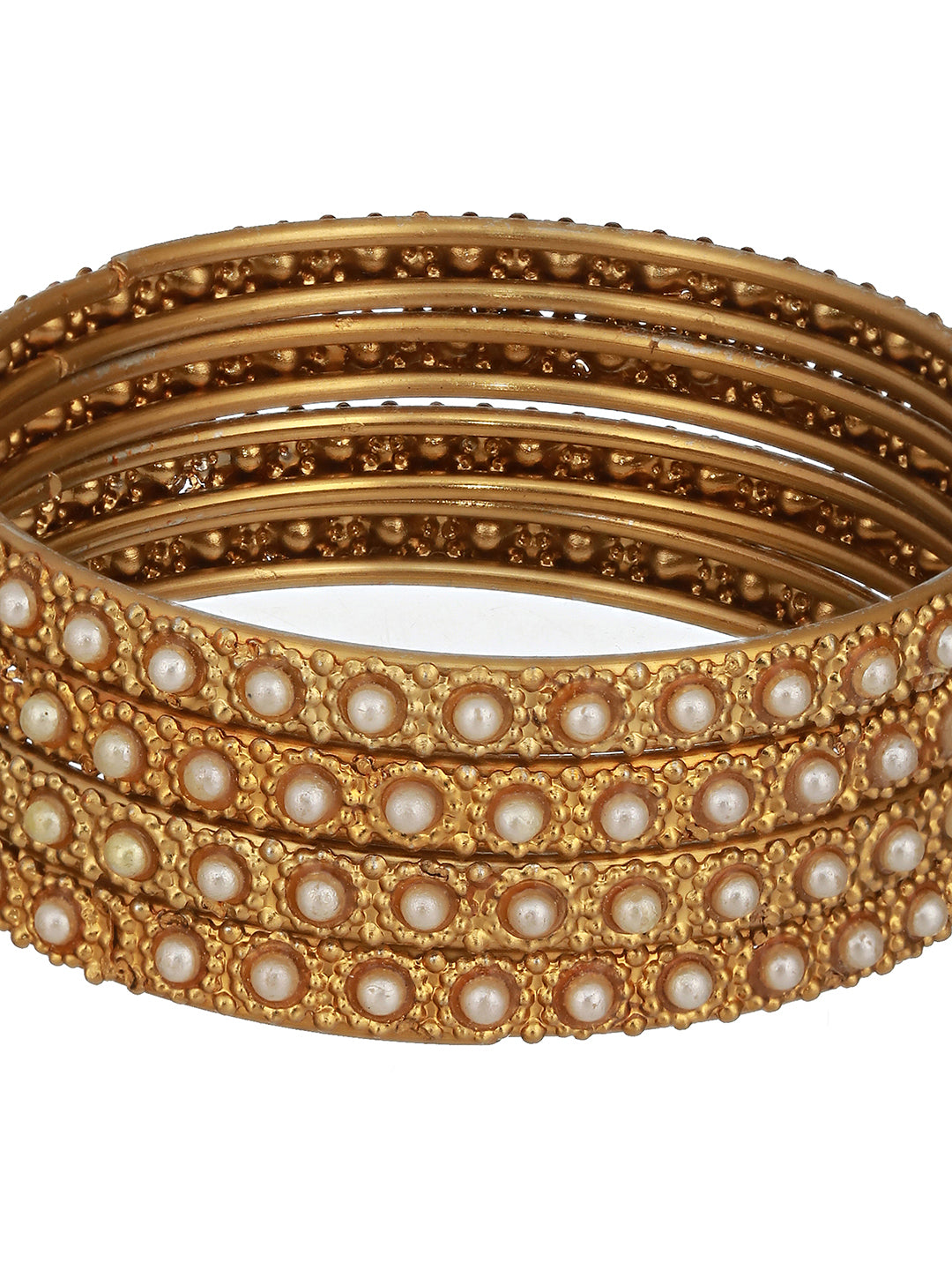 Set Of 2 Gold-Plated Bold Pearl-Studded Bangles - Jazzandsizzle
