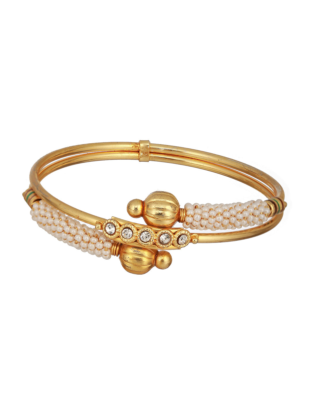 Jazz And Sizzle Set Of 2 Gold-Plated Red Pearl Beaded Handcrafted Bangles