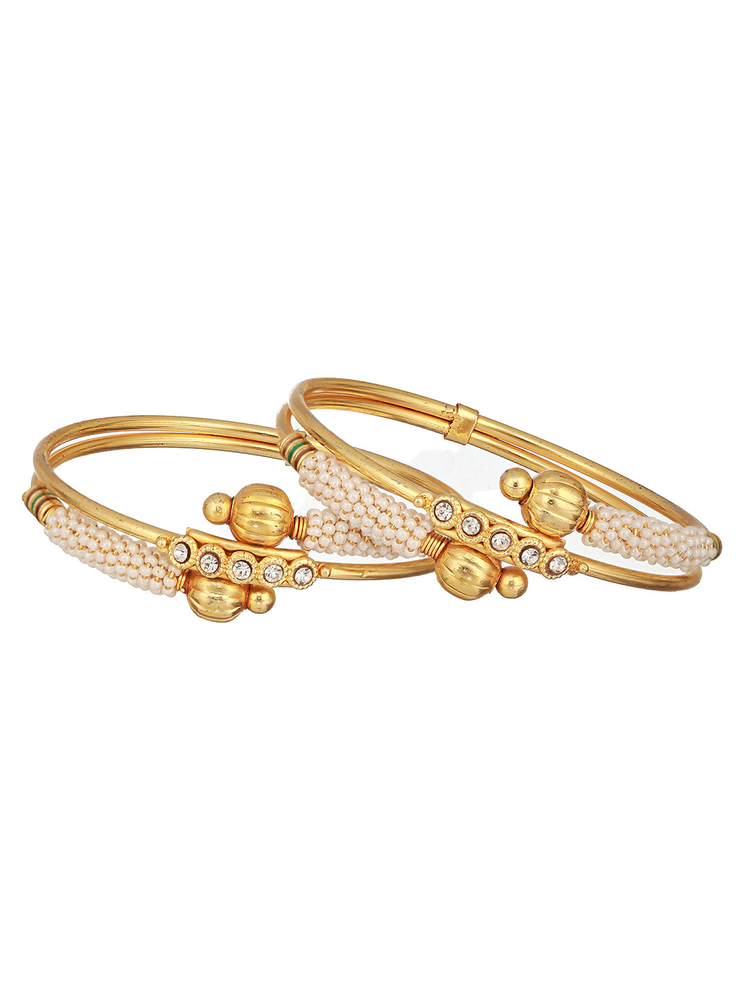 Jazz And Sizzle Set Of 2 Gold-Plated Red Pearl Beaded Handcrafted Bangles