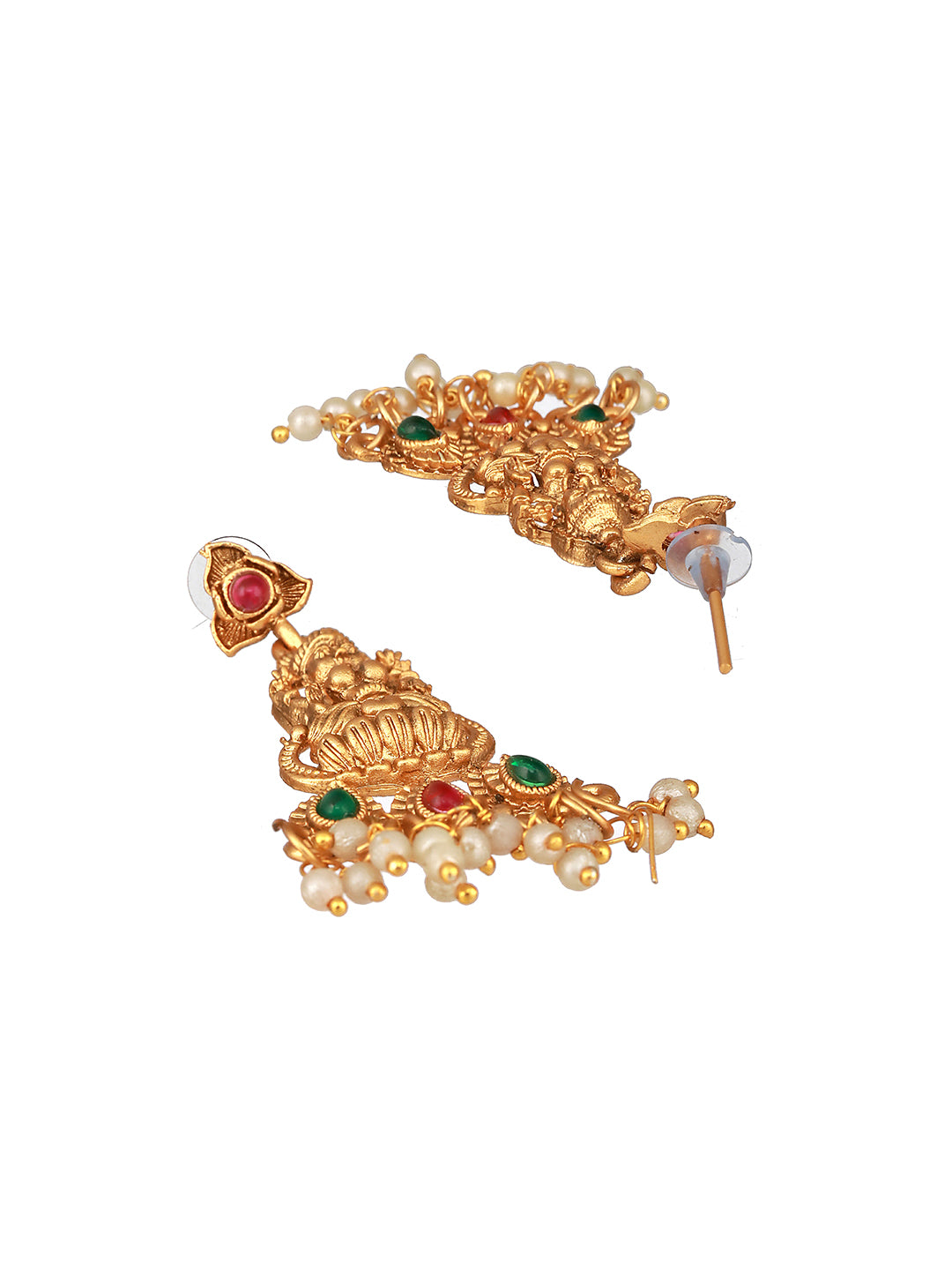 Jazz and Sizzle Gold-Plated Stones Studded & Beads Beaded Temple Necklace With Earrings