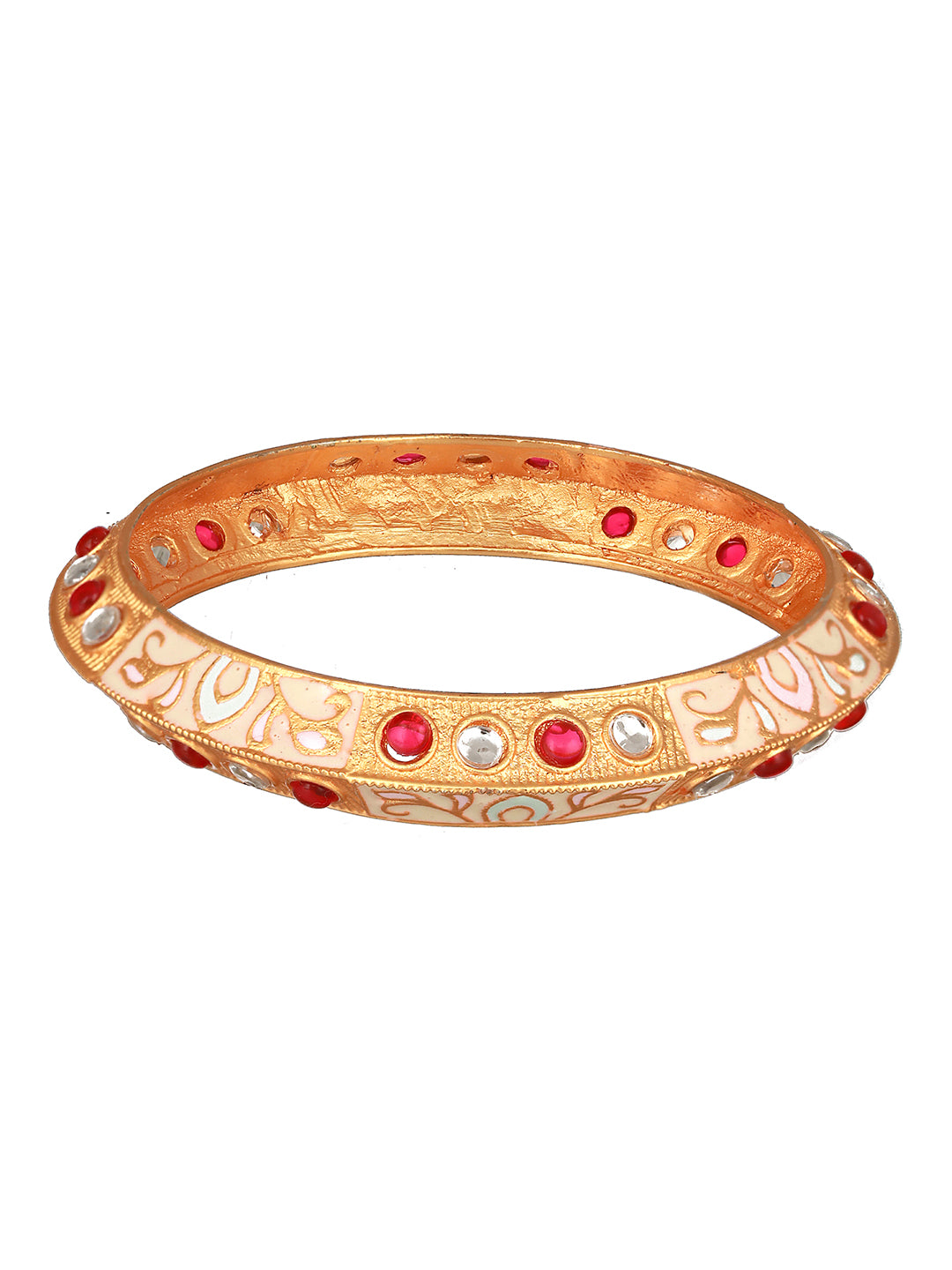 Jazz And Sizzle Set Of 2 Gold-Plated Red & White Kundan-Studded Meenakari Bangles - Jazzandsizzle