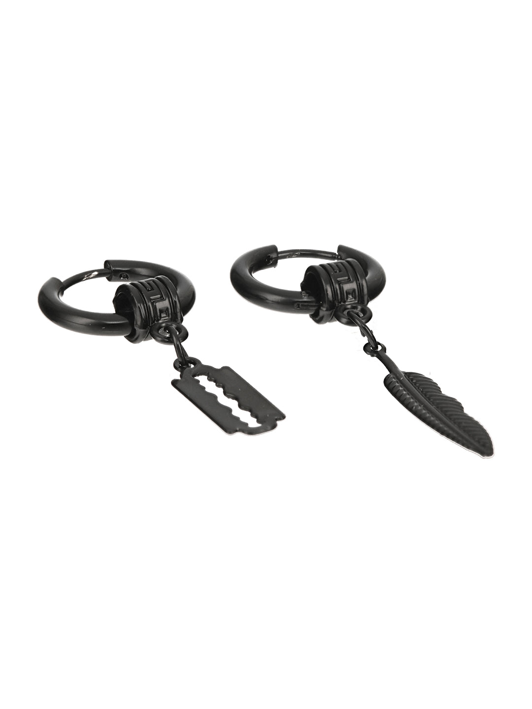 Jazz And Sizzle Set of 2 Mismatch Black Men Stainless Steel Hoop Earrings - Jazzandsizzle