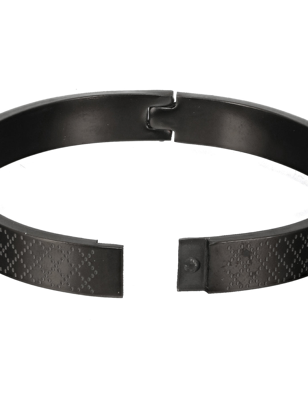 Men'S Black Stainless Steel Dotted Print Kada Bracelet