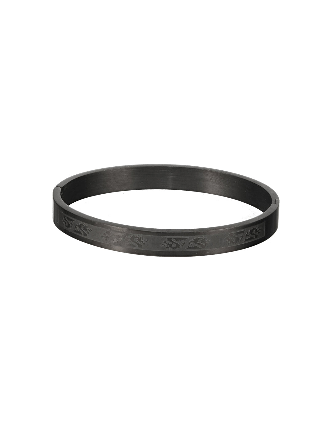 Men'S Men Black Stainless Steel Dragon Print Kada Bracelet