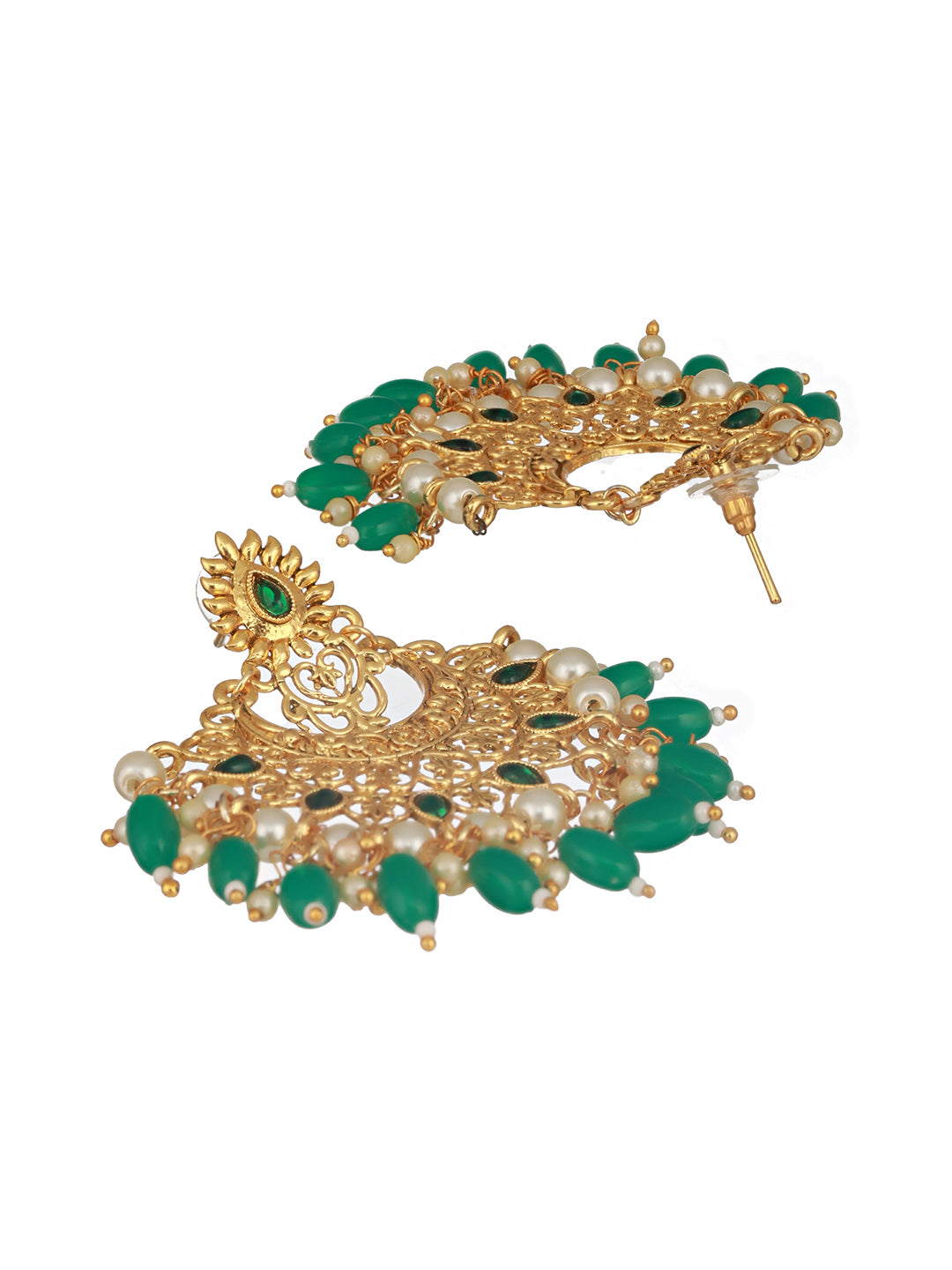 Jazz and Sizzle Gold-Plated Kundan Studded & Beaded Contemporary Chandballi Earrings