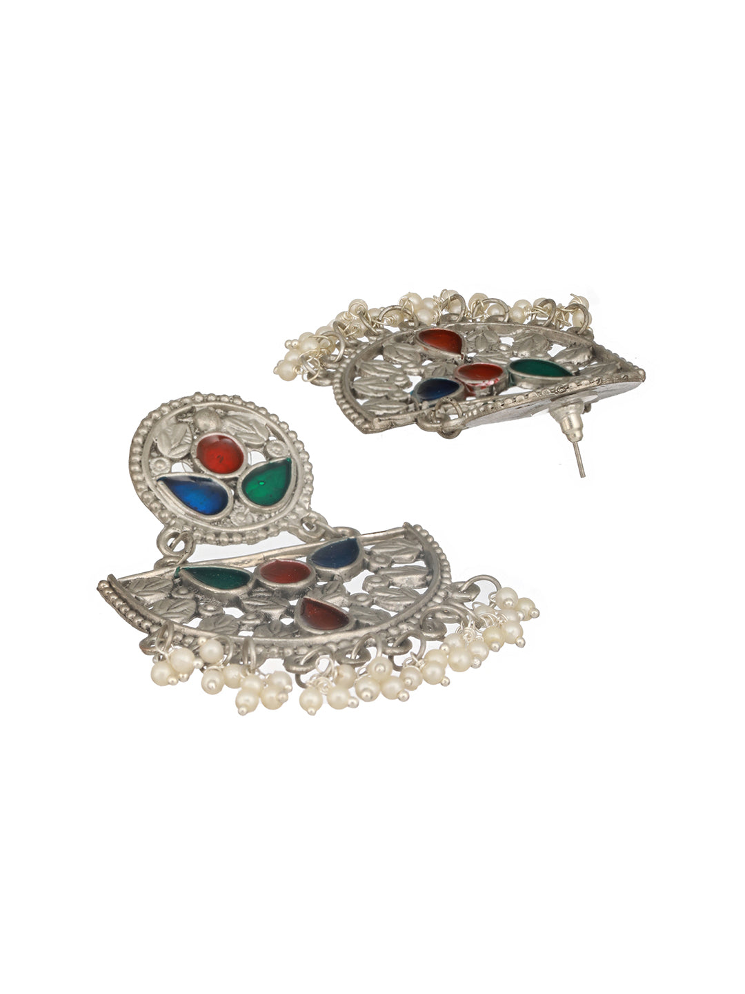 Jazz And Sizzle Silver-Plated Multicolored Enameled & Beaded Chandbali Earrings