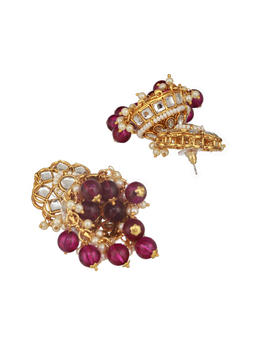 Jazz And Sizzle Gold-Plated & Wine Kundan Studded Jewelry Set with Maangtikka