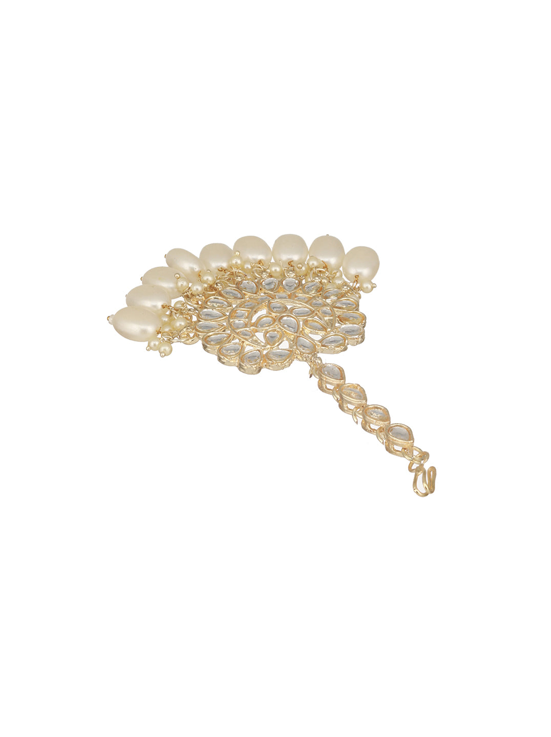 Jazz And Sizzle Gold-Plated Kundan Studded & Pearl Beaded Necklace with Chandbali Earrings Set & Mangtikka