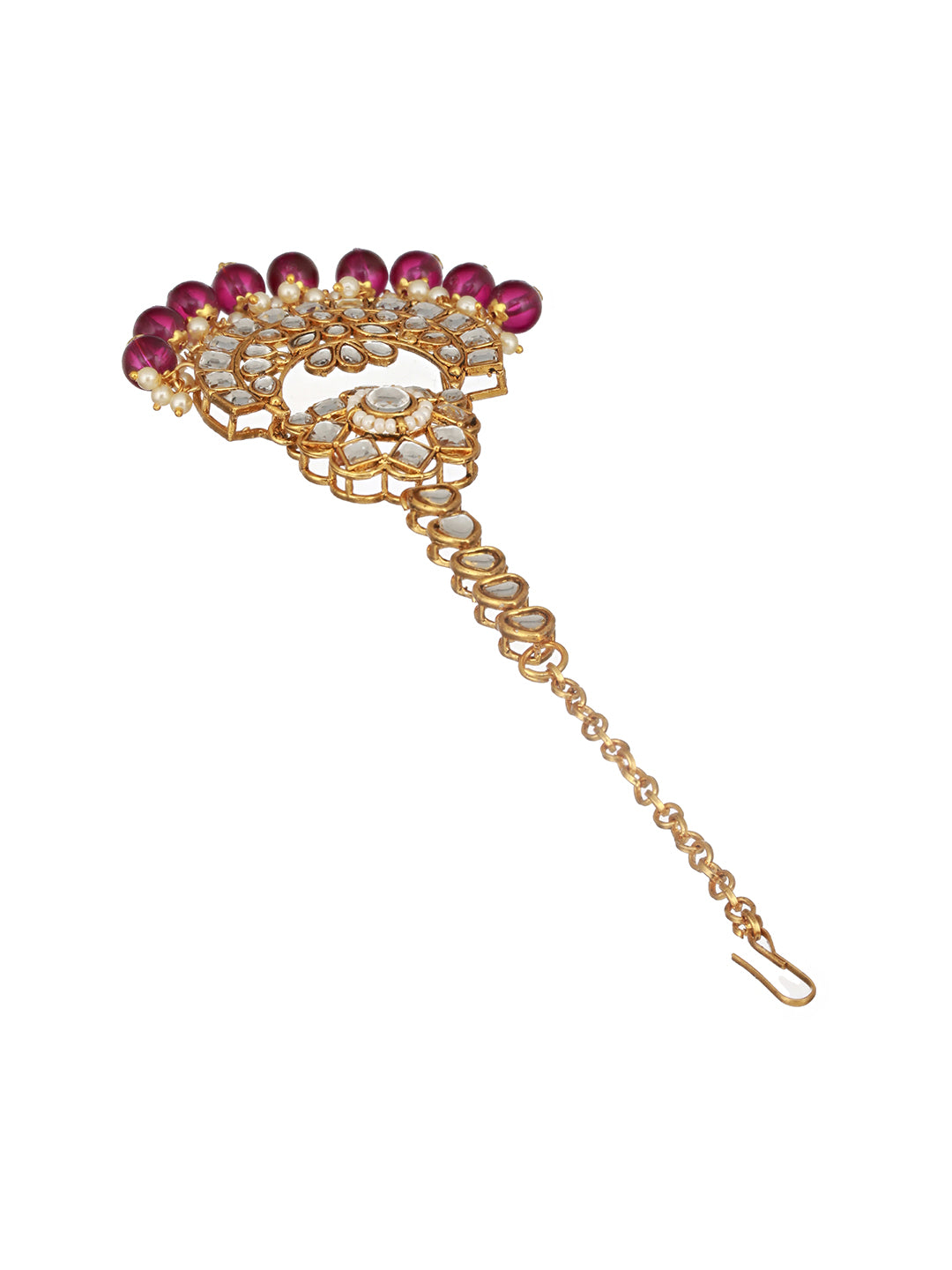 Jazz And Sizzle Gold-Plated & Wine Kundan Studded Jewelry Set with Maangtikka