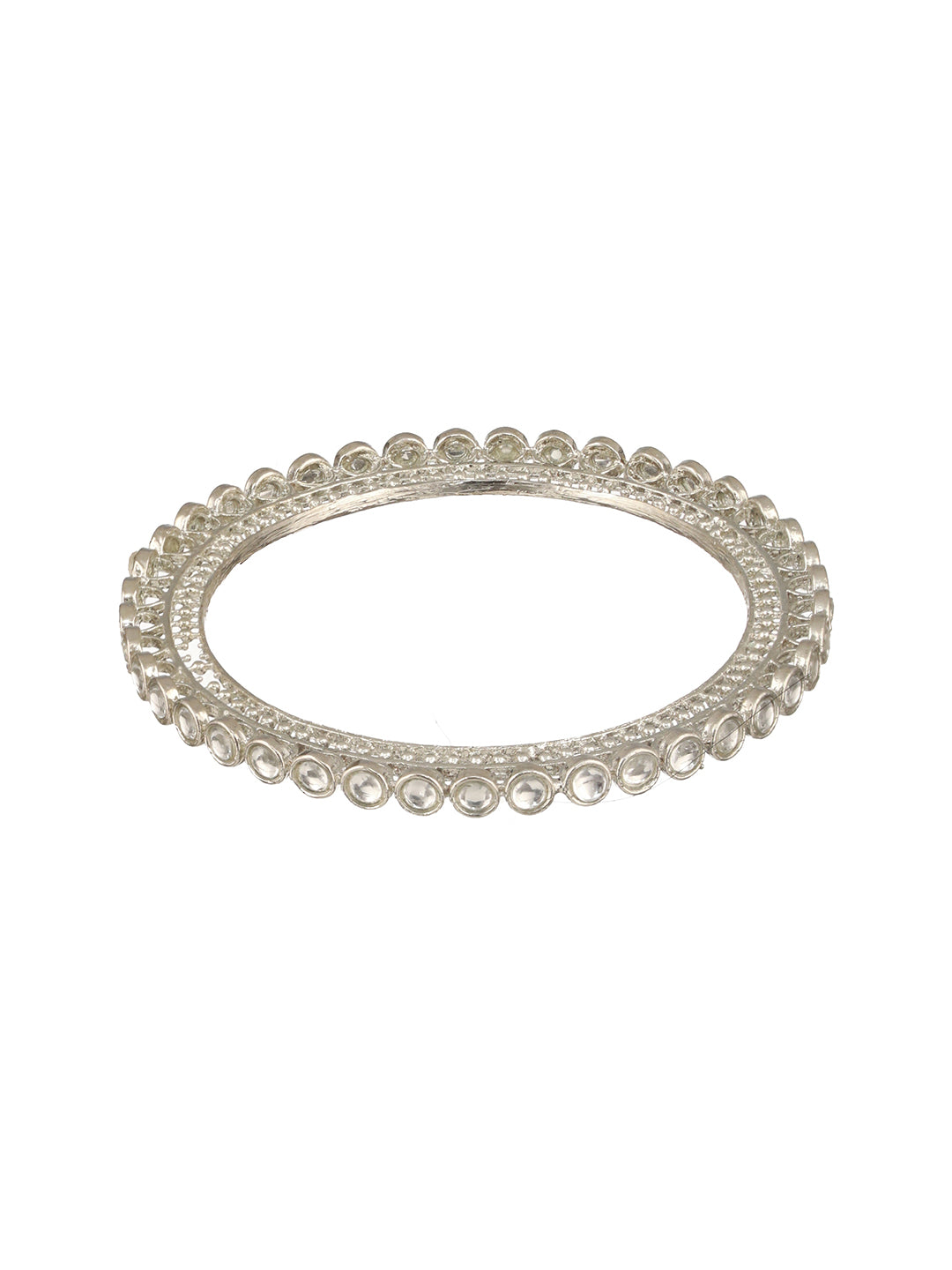 Set Of 4 Silver-Plated Stone-Studded Oxidized Bangles