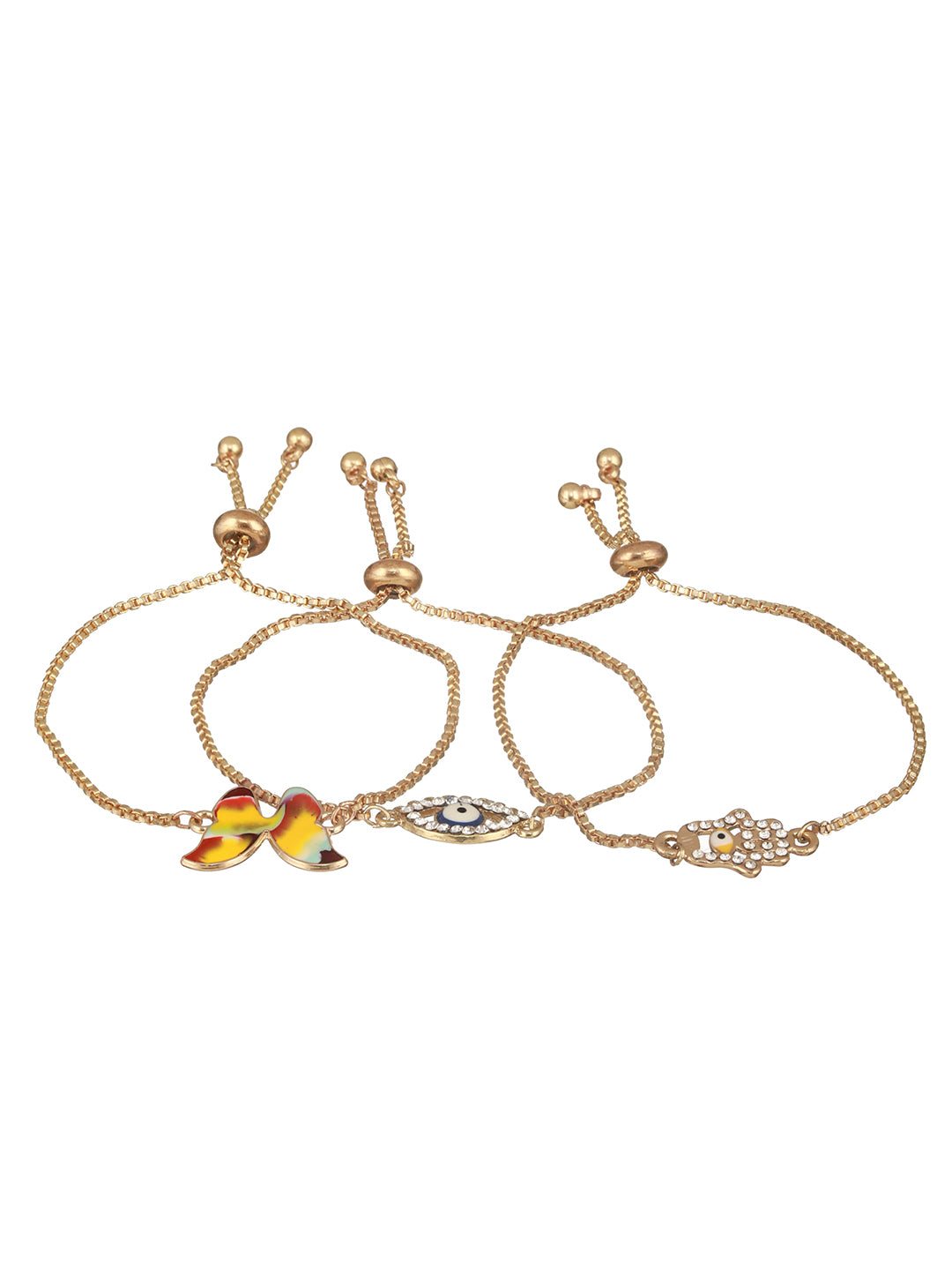 Jazz And Sizzle Set Of 3 Butterfly, Hamza & Evil Eye Bracelet