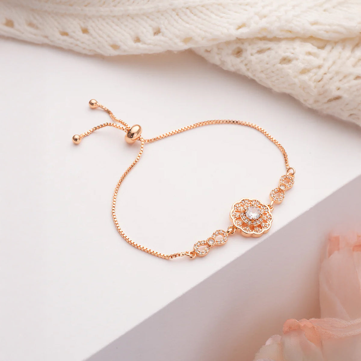 Jazz And Sizzle Set Of 3 Zircon & Stone Studded Crystal Combo Bracelet for Women(gold & Rose gold Plated)