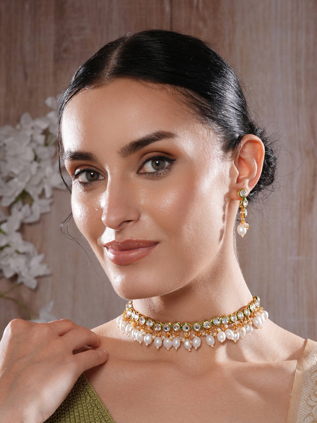 Jazz And Sizzle Gold-Plated Circular Kundan Studded & Beaded Jewellery Set