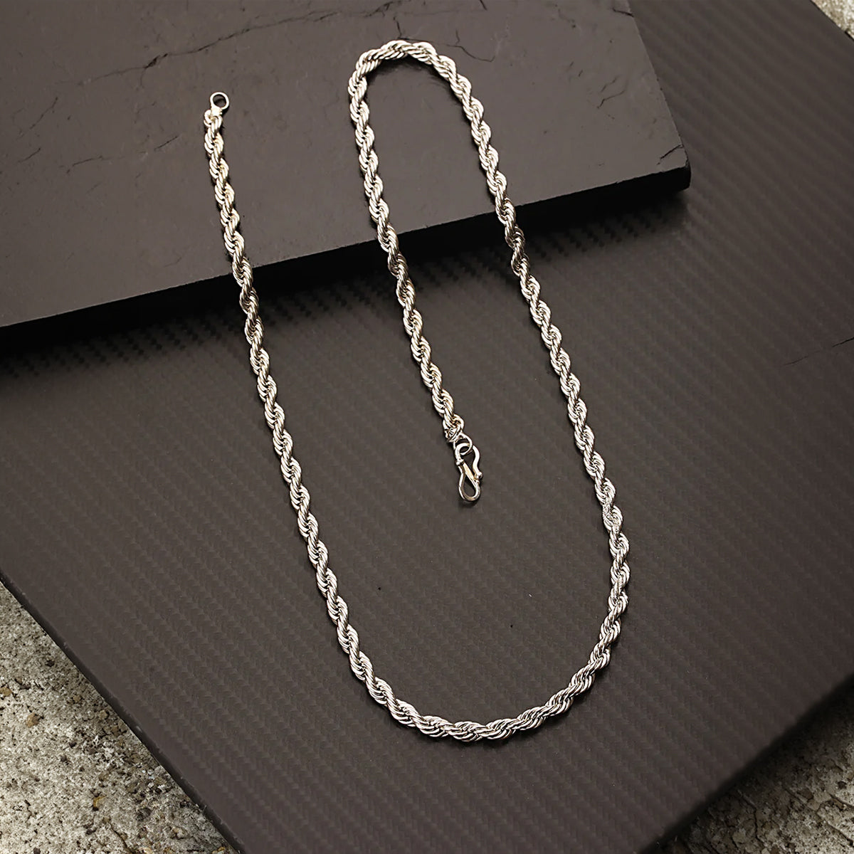 Classic Twisted Rope Chain Necklace for Men – Silver Finish