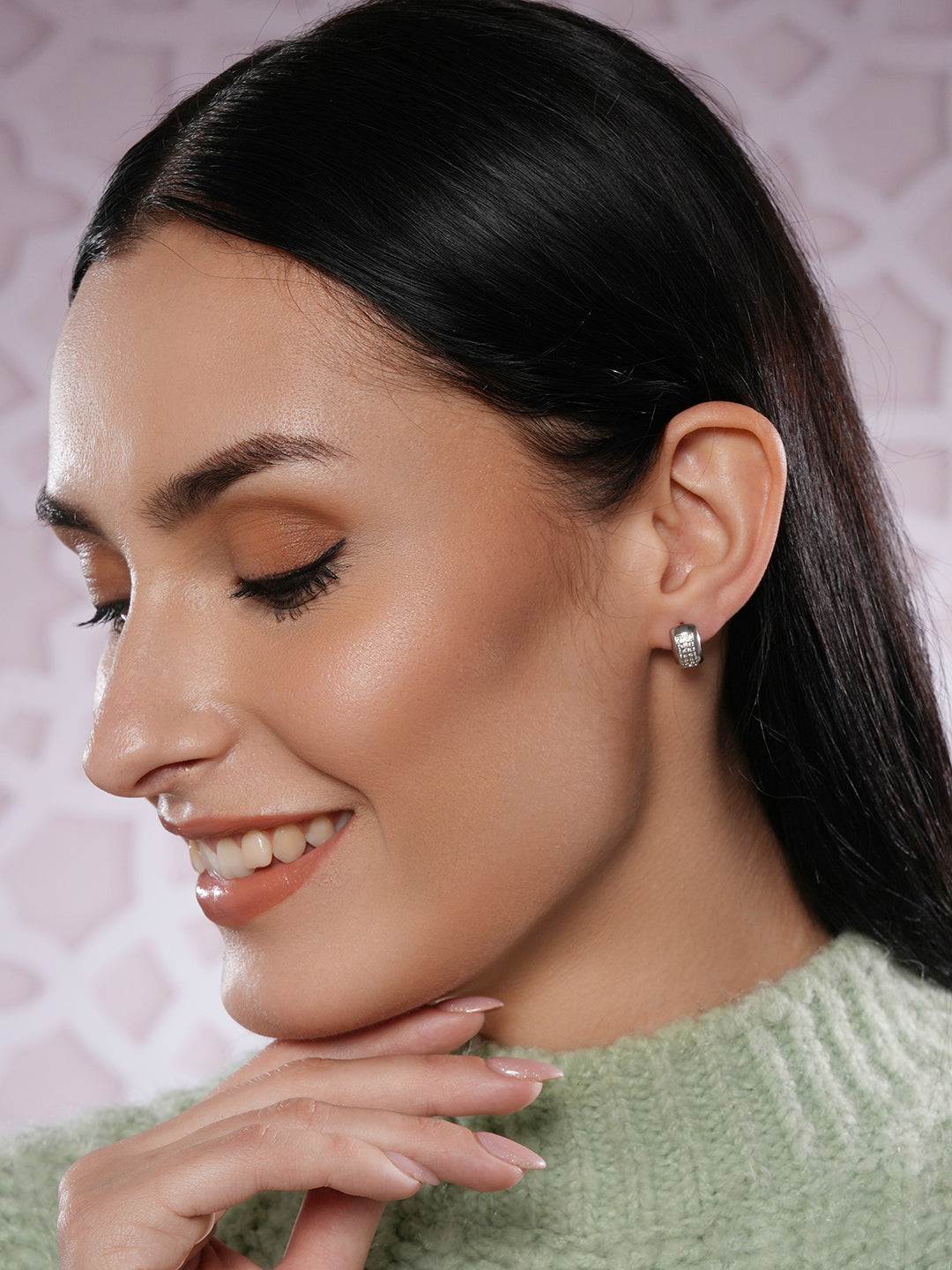 Jazz And Sizzle Silver-Plated American Diamond Studded Circular Half Hoop Earrings