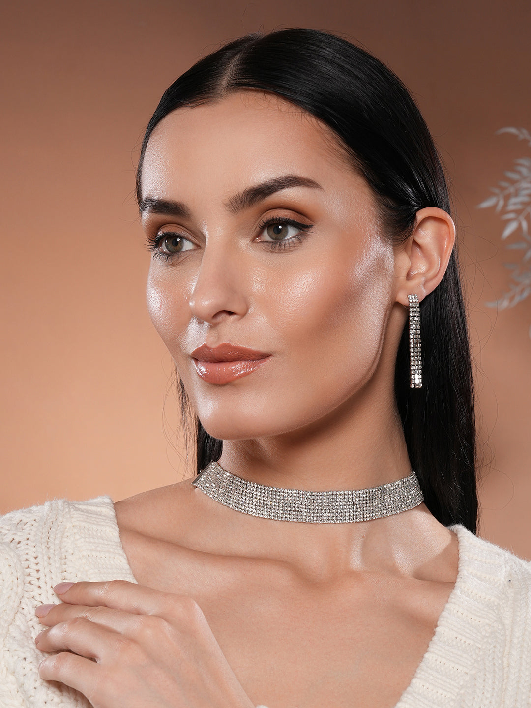 Jazz And Sizzle 18k Rhodium Plated Crystal AD & Zirconia Studded MultiStrand Statement Jewellery Set