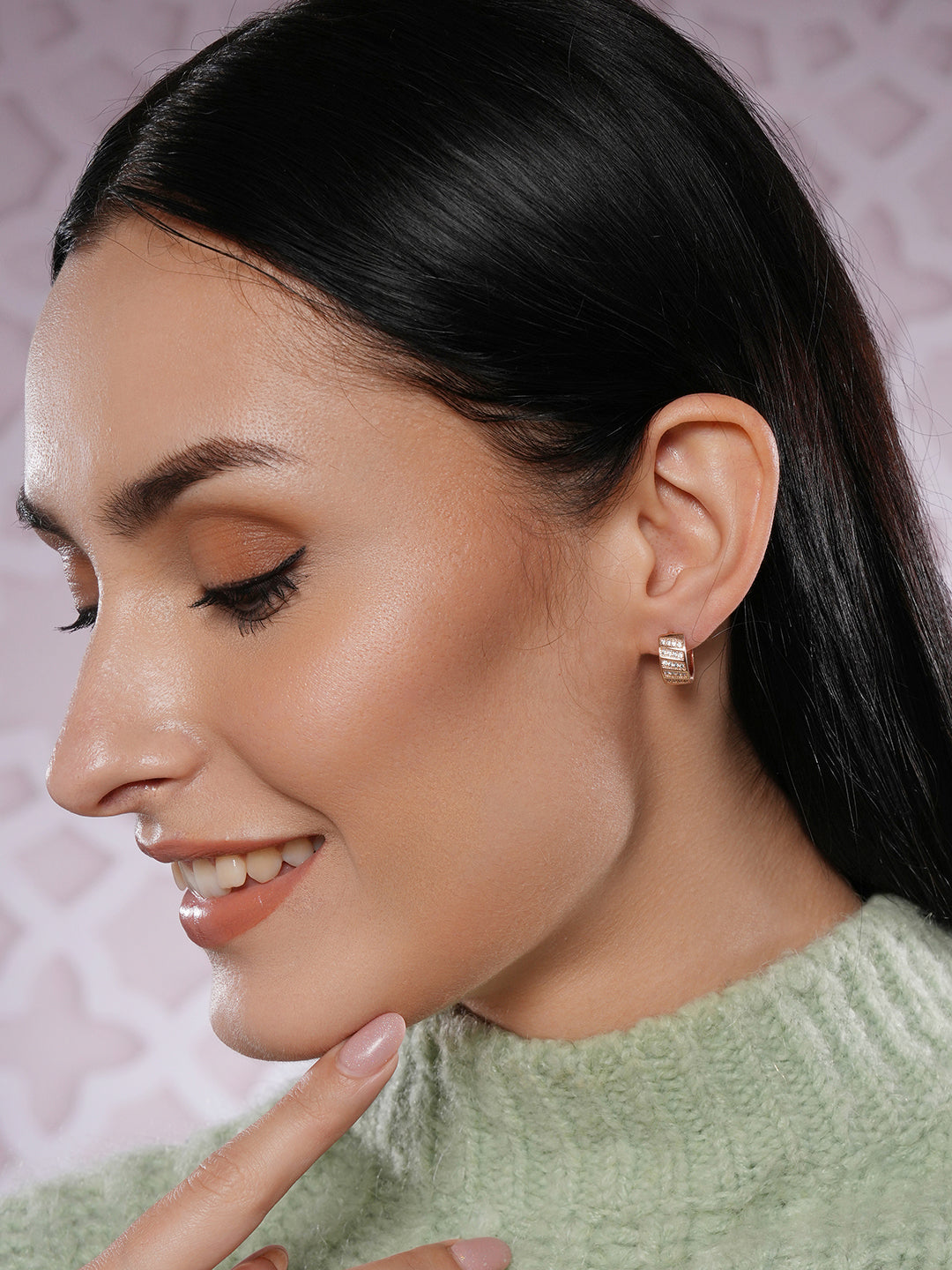 Jazz And Sizzle Rose Gold Plated American Diamond Studded Hoop Earrings