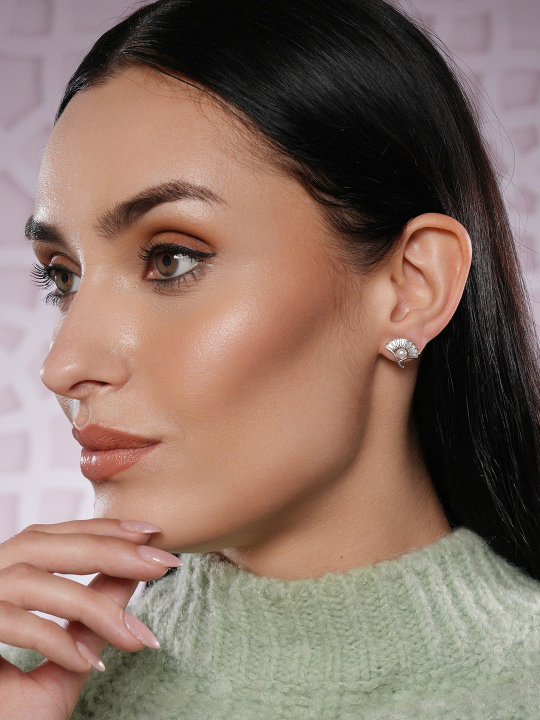 Jazz And Sizzle Rhodium-Plated Pearl Studded Contemporary Stud Earrings