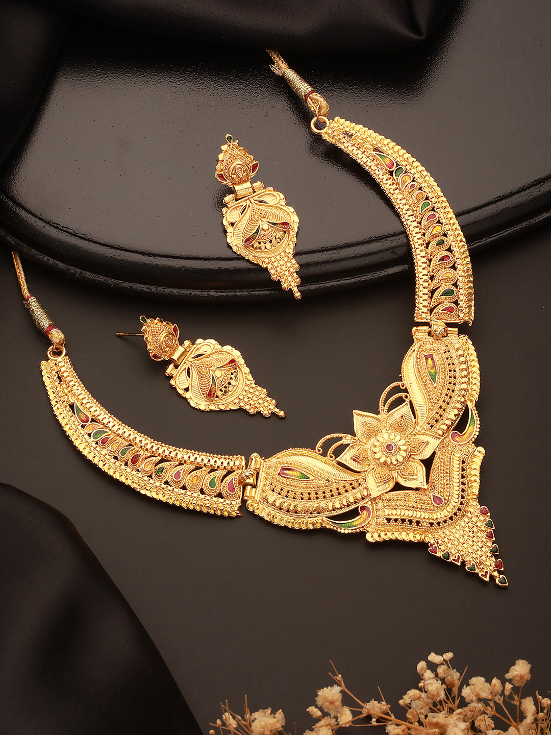Jazz And Sizzle 22K Gold Plated Circular Design Necklace Set with Matching Earrings Dubai Style Jewelry Set