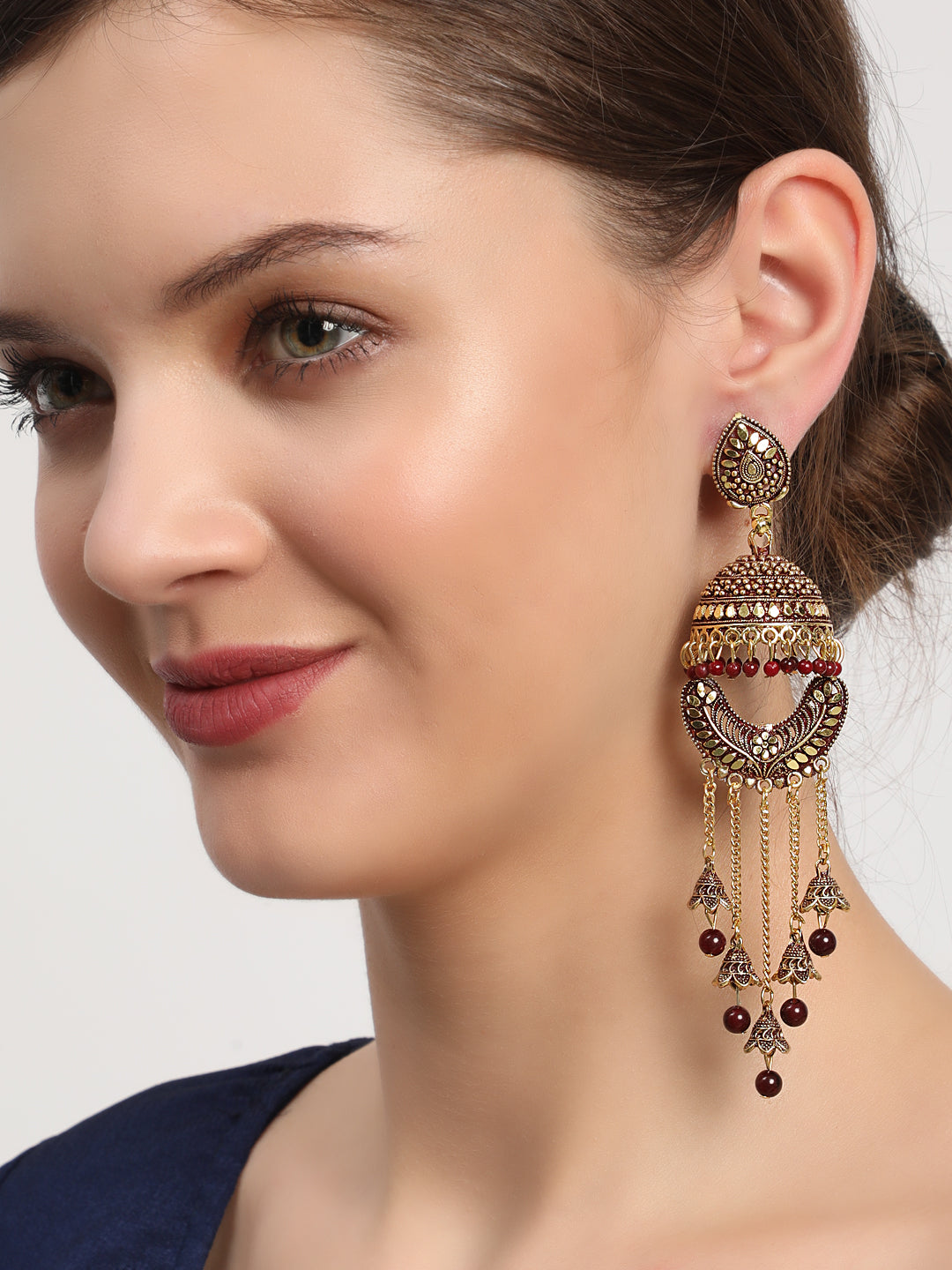 Jazz and sizzle Marron Gold Plated Enameled Ethnic Everyday Jhumka Earrings