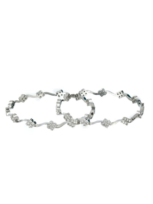 Set Of 2 American Diamond Silver Plated Bangles Set