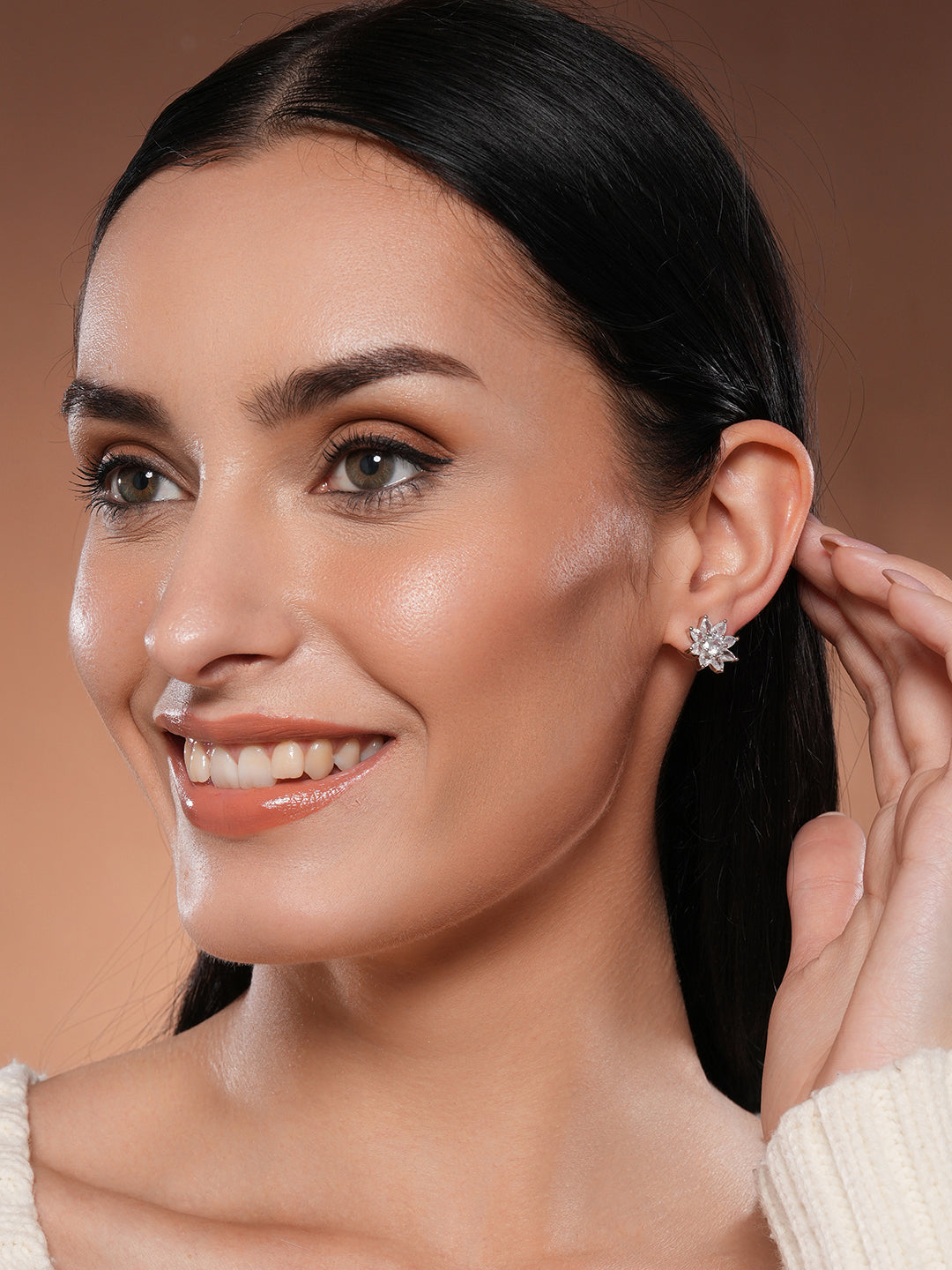 Jazz And Sizzle Rhodium Plated Ad Studded Star Shaped Studs Earrings