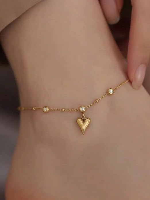 Jazz And Sizzle Gold Plated Heart Shaped Stainless Steel Anklet for Valentines Gift