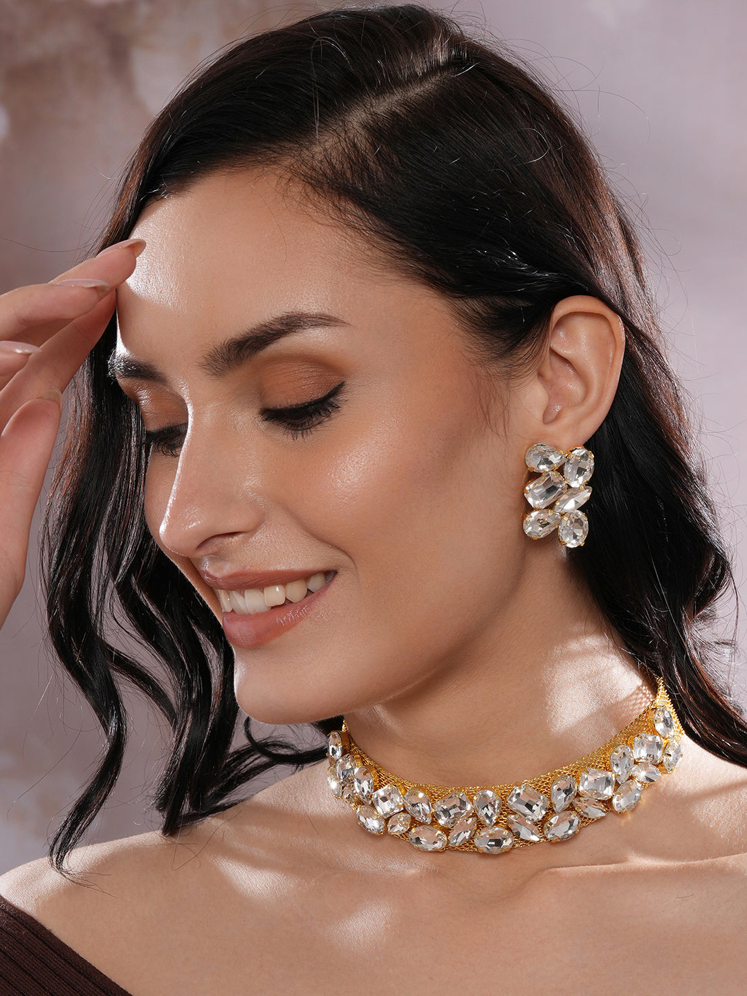 Jazz And Sizzle Gold-Plated Crystal-Studded Necklace & Earrings Set