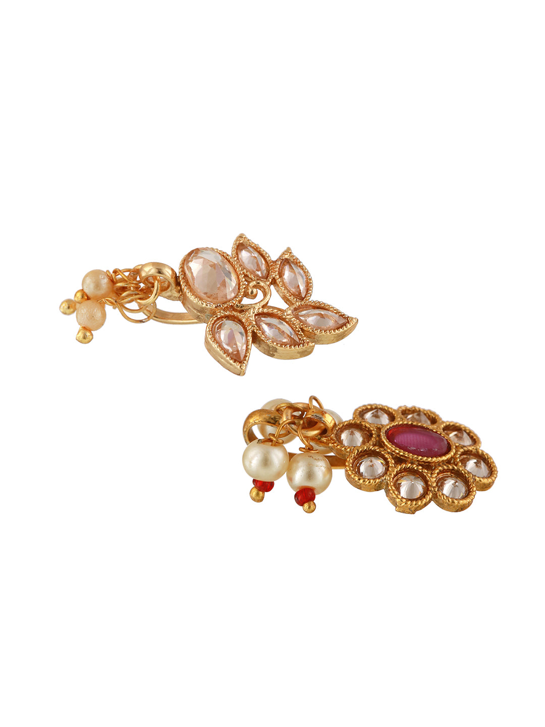 Set Of 2 Gold-Plated Red & White Kundan Studded Nose Pin - Jazzandsizzle