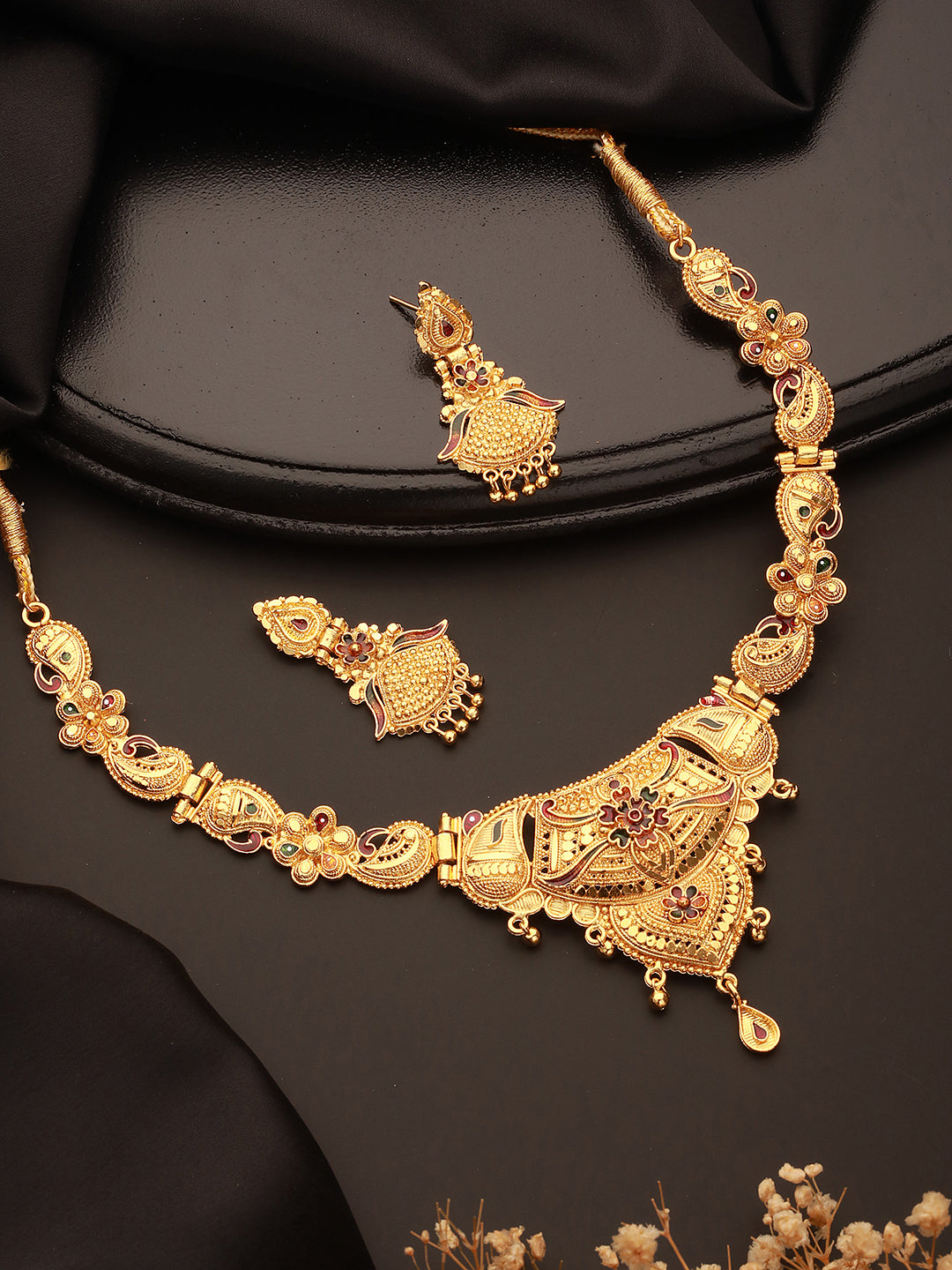 Jazz And Sizzle 22K Gold Plated Circular Design Necklace Set with Matching Earrings Dubai Style Jewelry Set