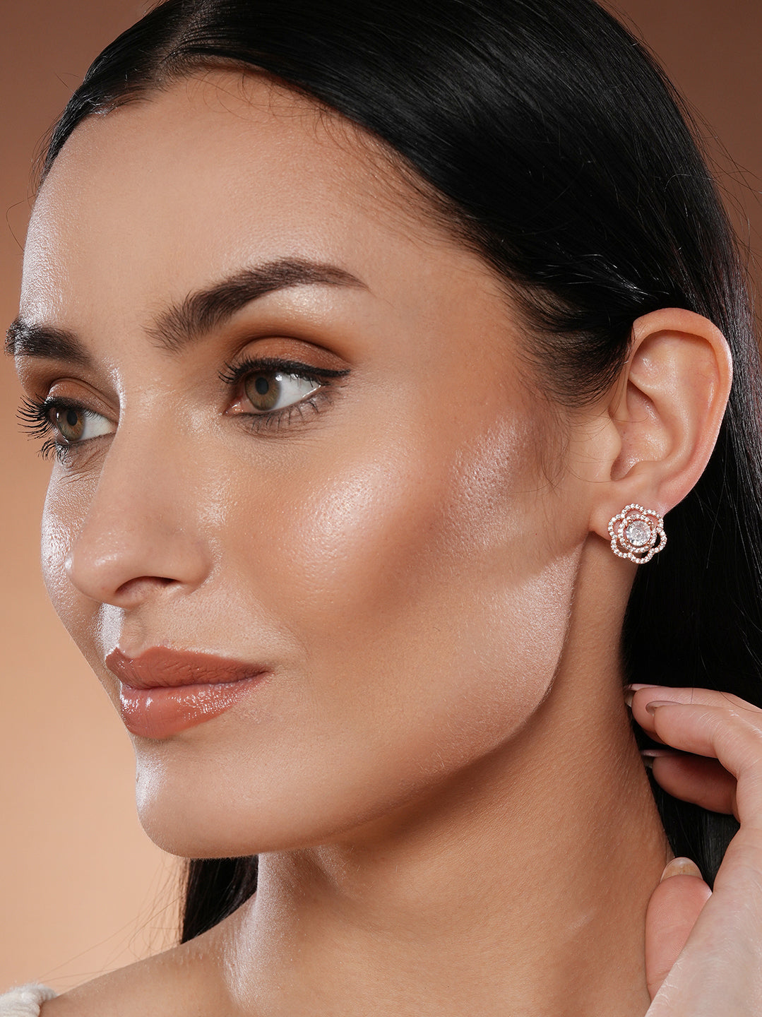 Jazz And Sizzle Silver Rhodium-Plated Floral Studs Earrings