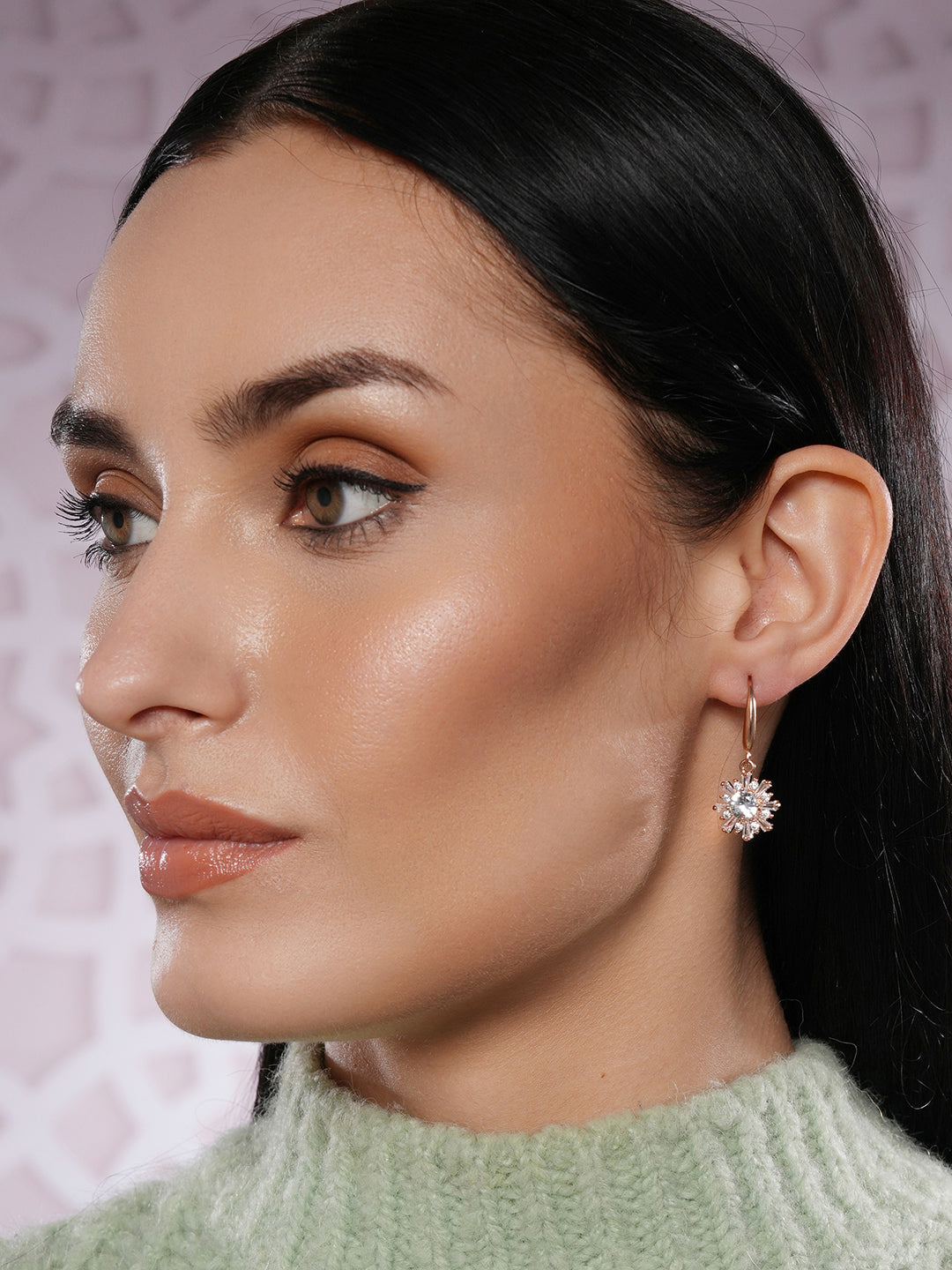 Jazz And Sizzle Rose Gold-Plated Floral Shaped Drop Earrings