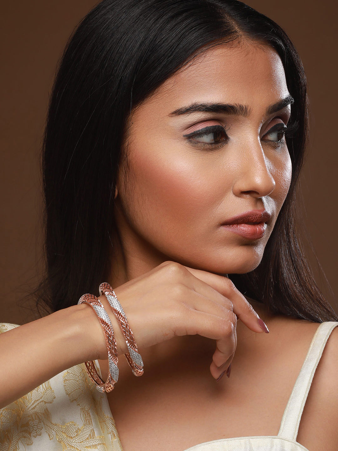 Set Of 2 Rose Gold-Plated AD Studded Bangles - Jazzandsizzle