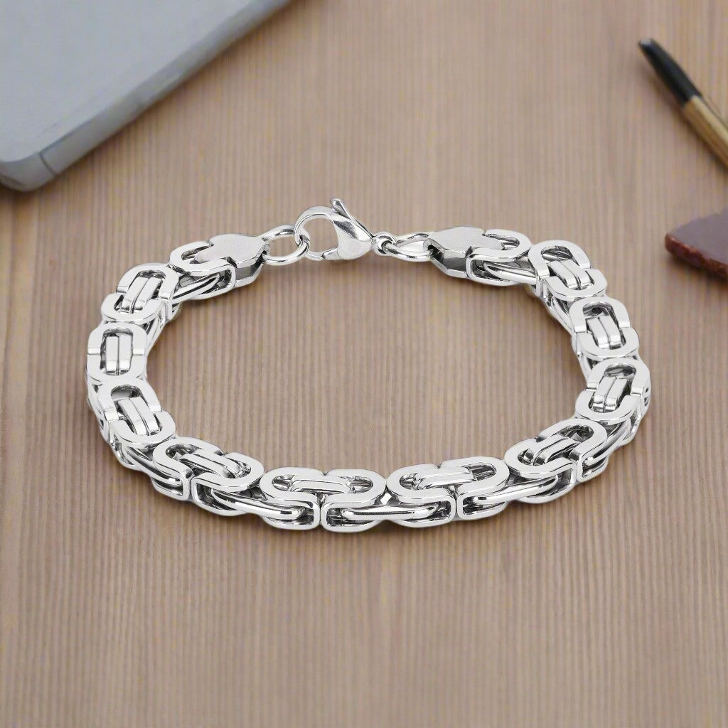 Jazz and Sizzle Silver Plated Stainless Steel Block Link Bracelet for Men