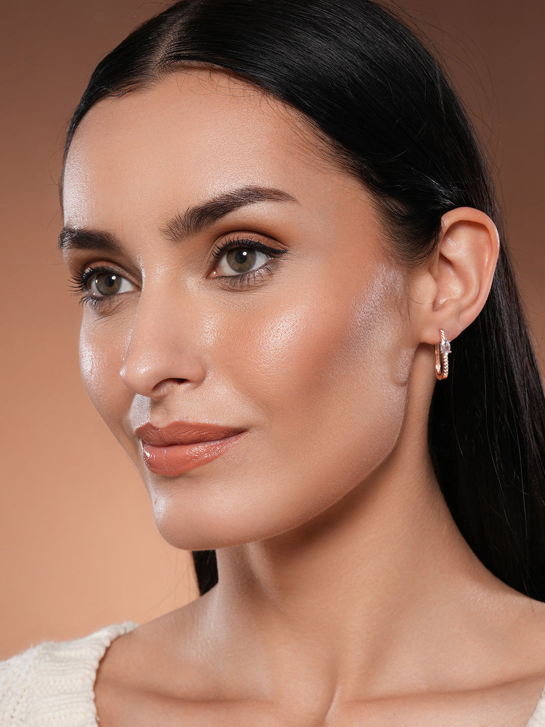 Jazz And Sizzle Rose Gold-Toned Crystal Studded Circular Hoop Earrings