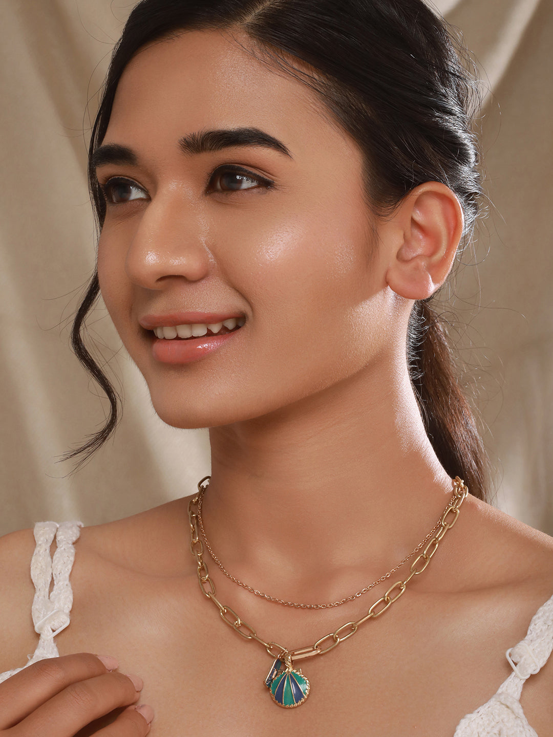 Jazz And Sizzle Gold-Plated Pearl & Charm Layered Necklace Chain