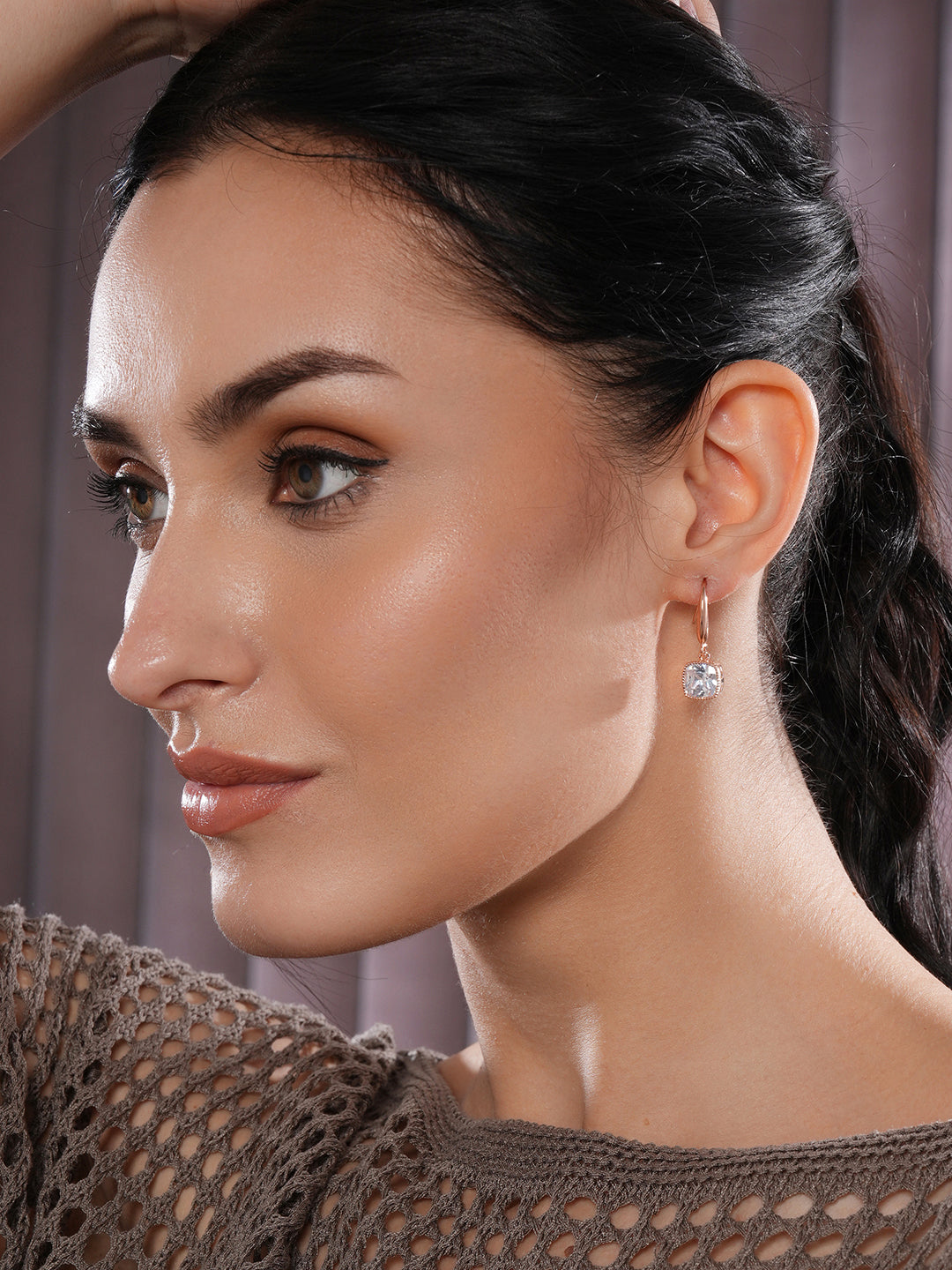 Jazz And Sizzle Rose Gold-Plated Square Shaped Drop Earrings